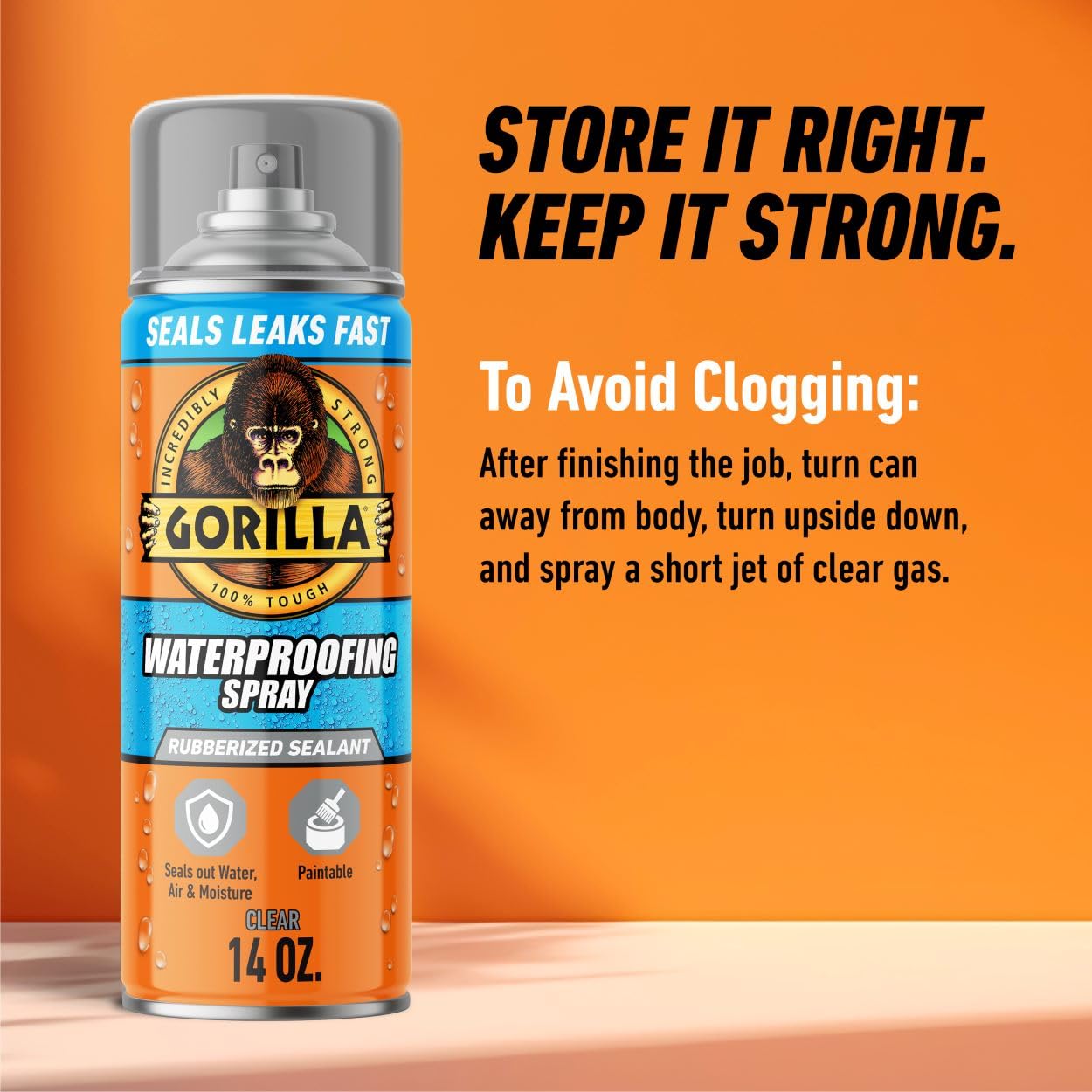 Gorilla Waterproofing Spray, Black, 16 oz, Flexible Rubberized Sealant