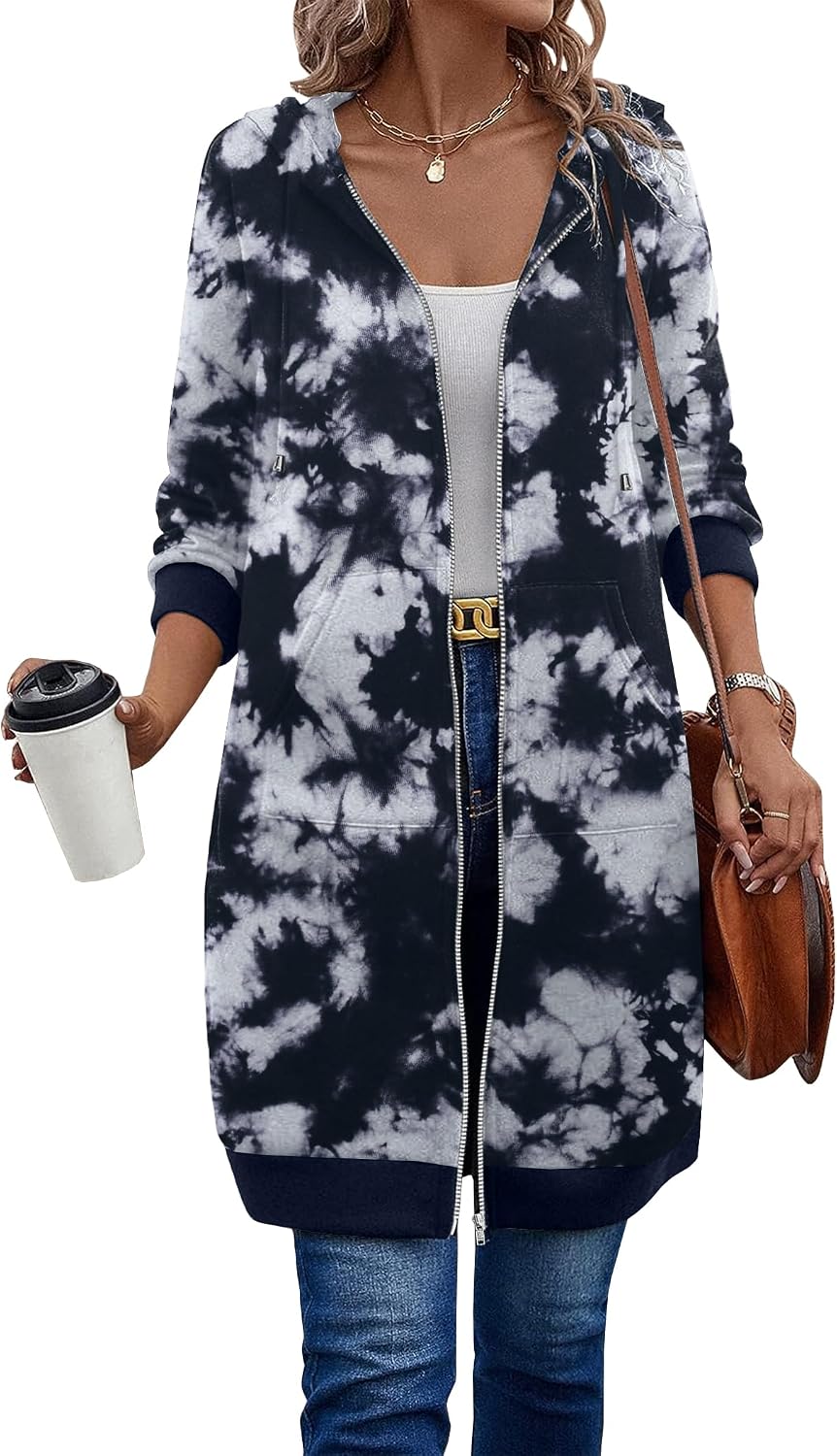ELESOL Women Casual Zip up Fleece Hoodies Tunic Sweatshirt Long Jacket