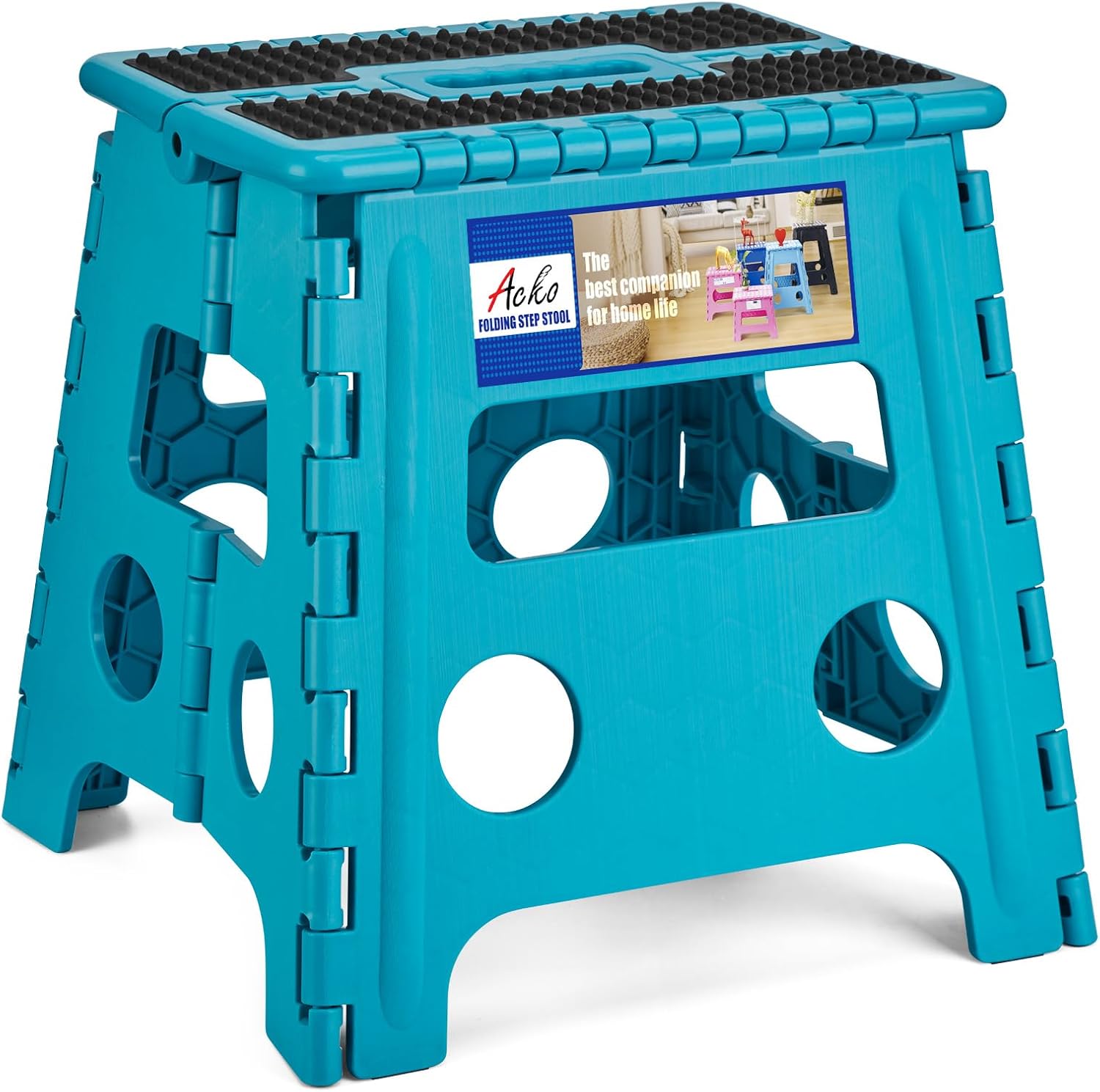 ACKO 13 Inch Folding Step Stool, Holds 300 lb for Adults and Kids, Black | Collapsible Heavy Duty Foldable Stools, Portable Non-Slip Foot Stepping stool, Kitchen Bathroom Bedroom Outdoor with Handle