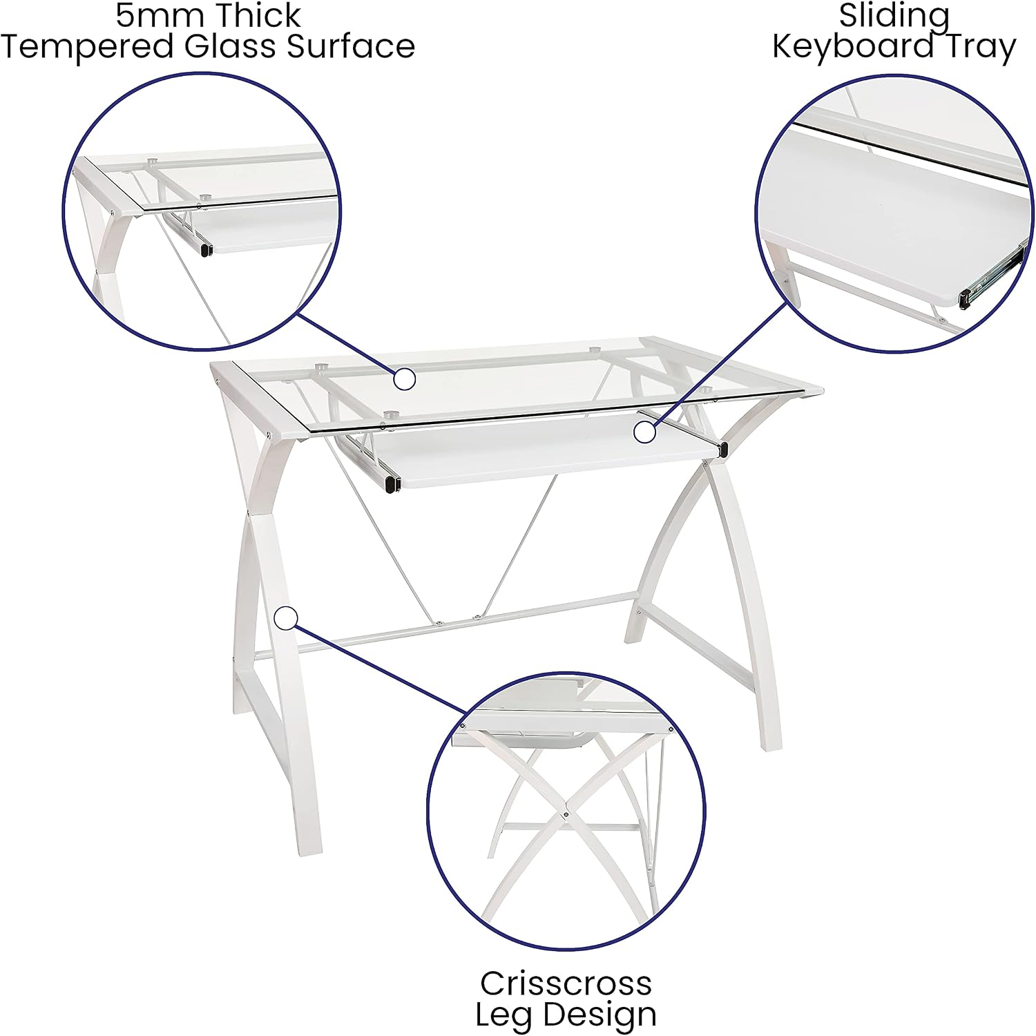 Flash Furniture Jude Tempered Glass Computer Desk with Pull-Out Keyboard Tray and Crisscross Frame, Small Computer Desk for Home Office, Cherry/Clear