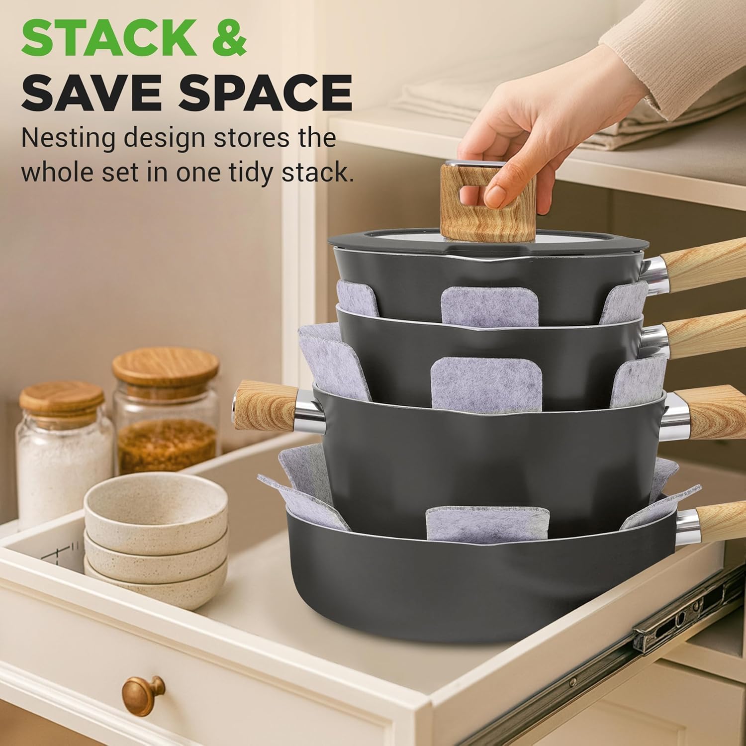 NutriChef Professional 12-Piece Nonstick Cookware - PFOA/PFOS-Free, Heat Resistant Lacquer, Elegant Design, Multi-Sized Pots and Pans, Teal/Gray/Green