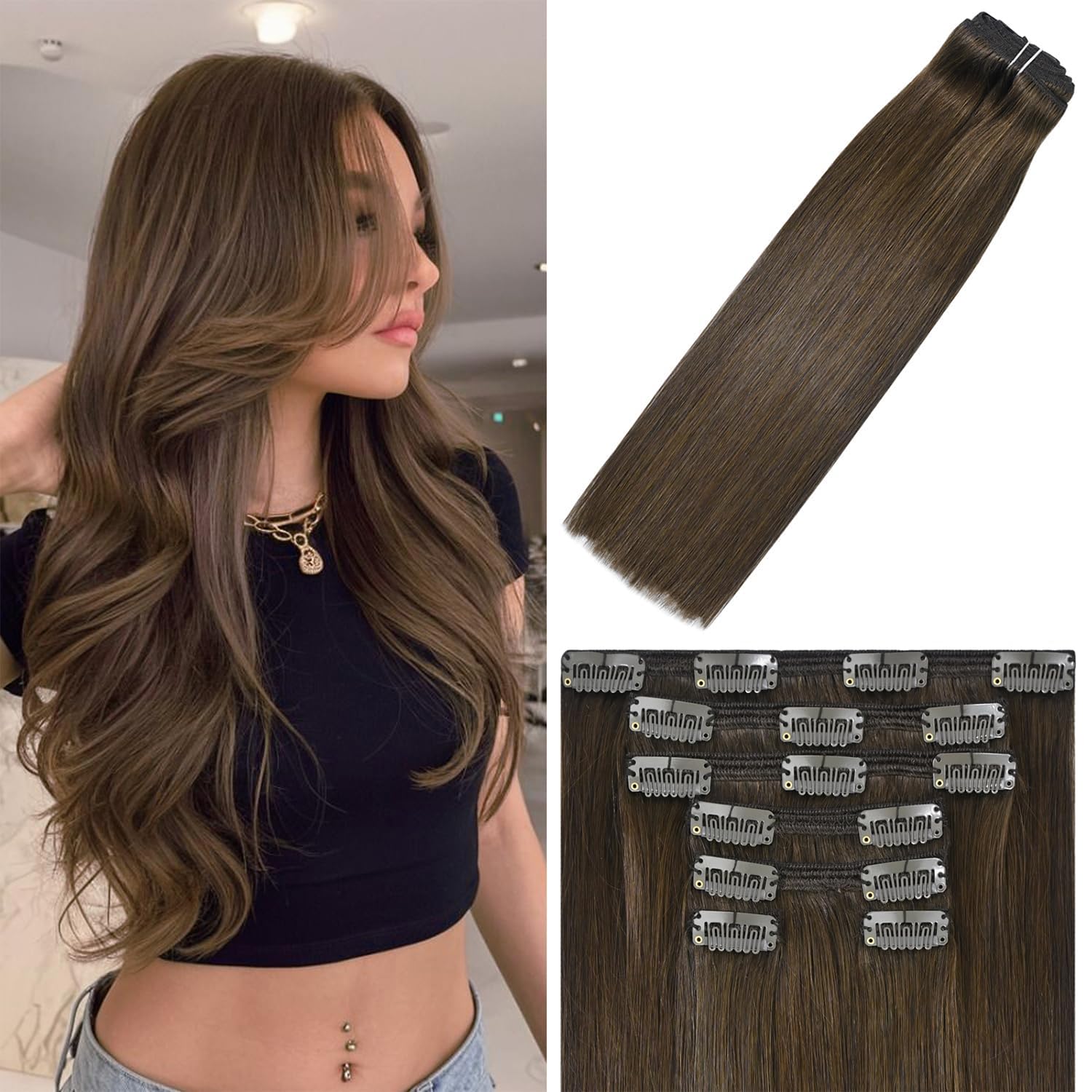 WindTouch Clip In Hair Extensions Human Hair Mixed Bleach Blonde 18Inch 75g Hair Extensions for Women Remy Blonde Extensions Clip in #18p613 7PCS