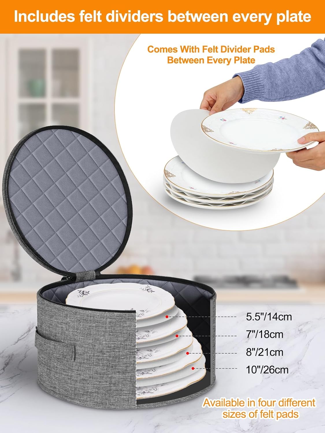 China Storage Containers, 4-Pack Hard Shell Plate & Dish Cases for Moving | Padded dividers and quilted lining protect plates and dishes; stackable for moving and holiday storage, beige hold set of 12