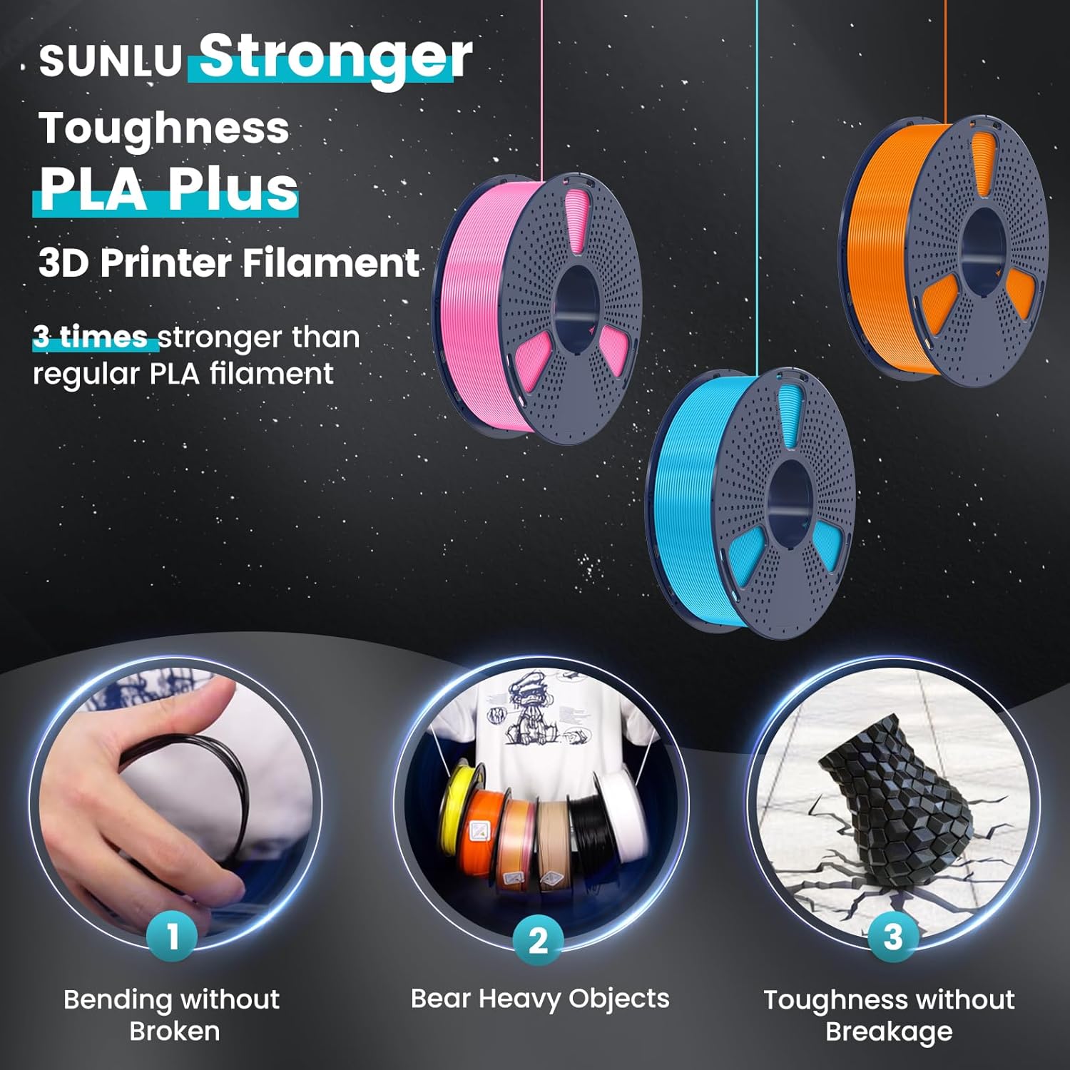 SUNLU PLA Plus Filament 1.75mm White 1KG