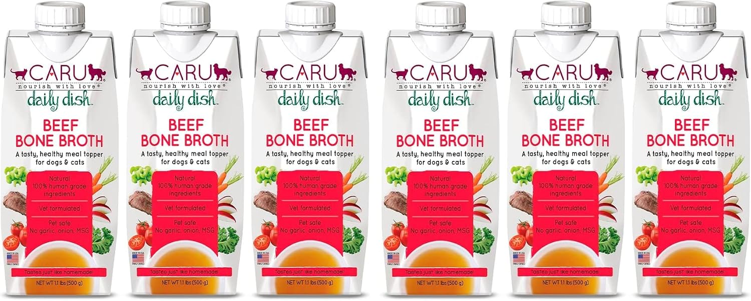 Caru Daily Dish Beef Bone Broth, Topper – Dogs & Cats – 17.6 oz, 1 Pack