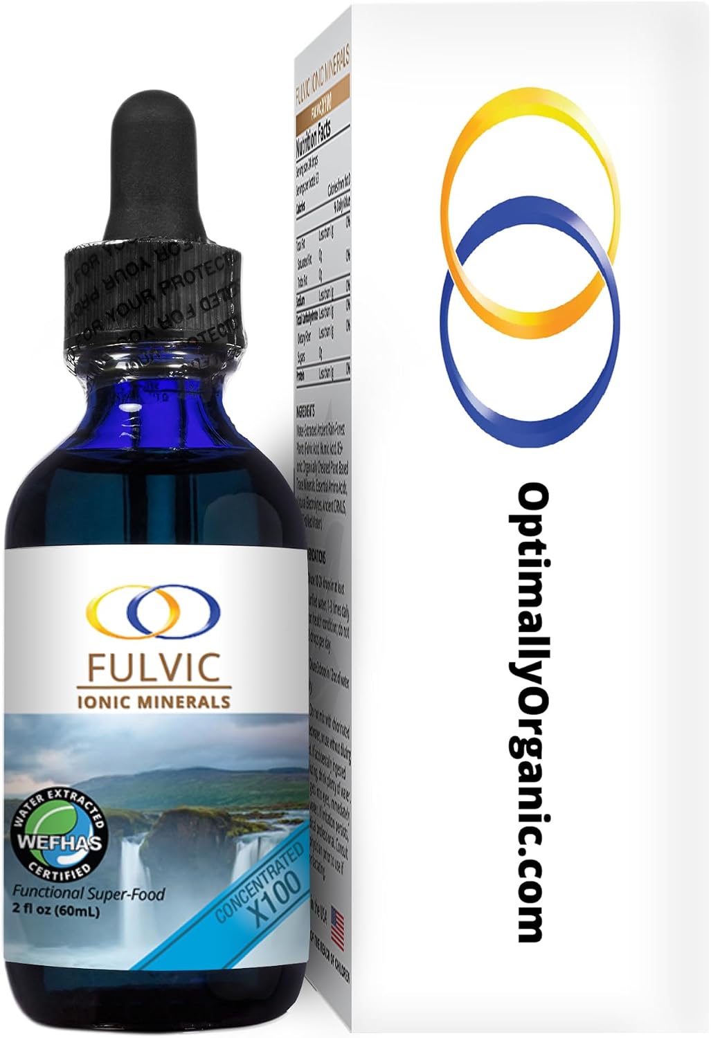 Optimally Organic Water Extracted Fulvic Ionic Minerals X100-2 Month Supply - Patented BioActive Ionic Fulvic Acid - Humic Acid - 77 Trace Minerals