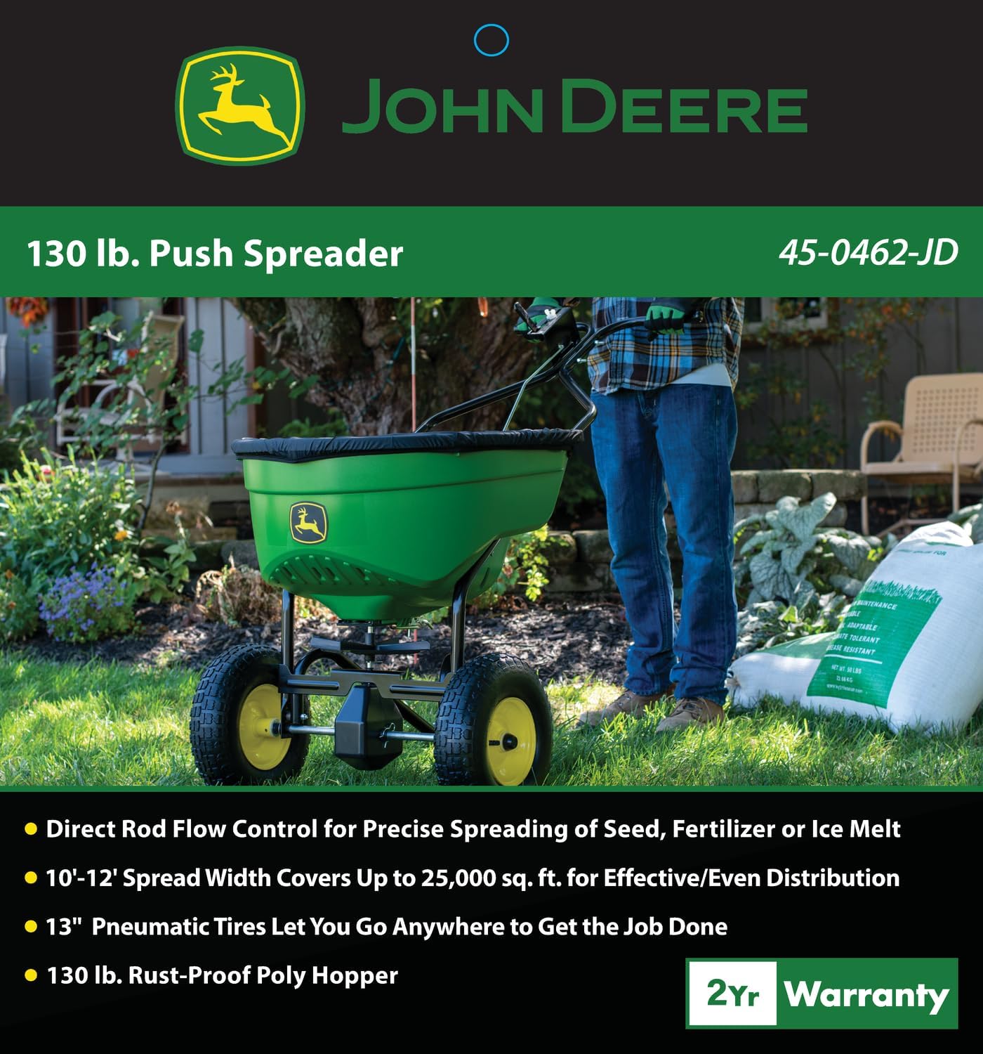 John Deere 130 lb. Capacity Push Broadcast Spreader 45-0462-JD