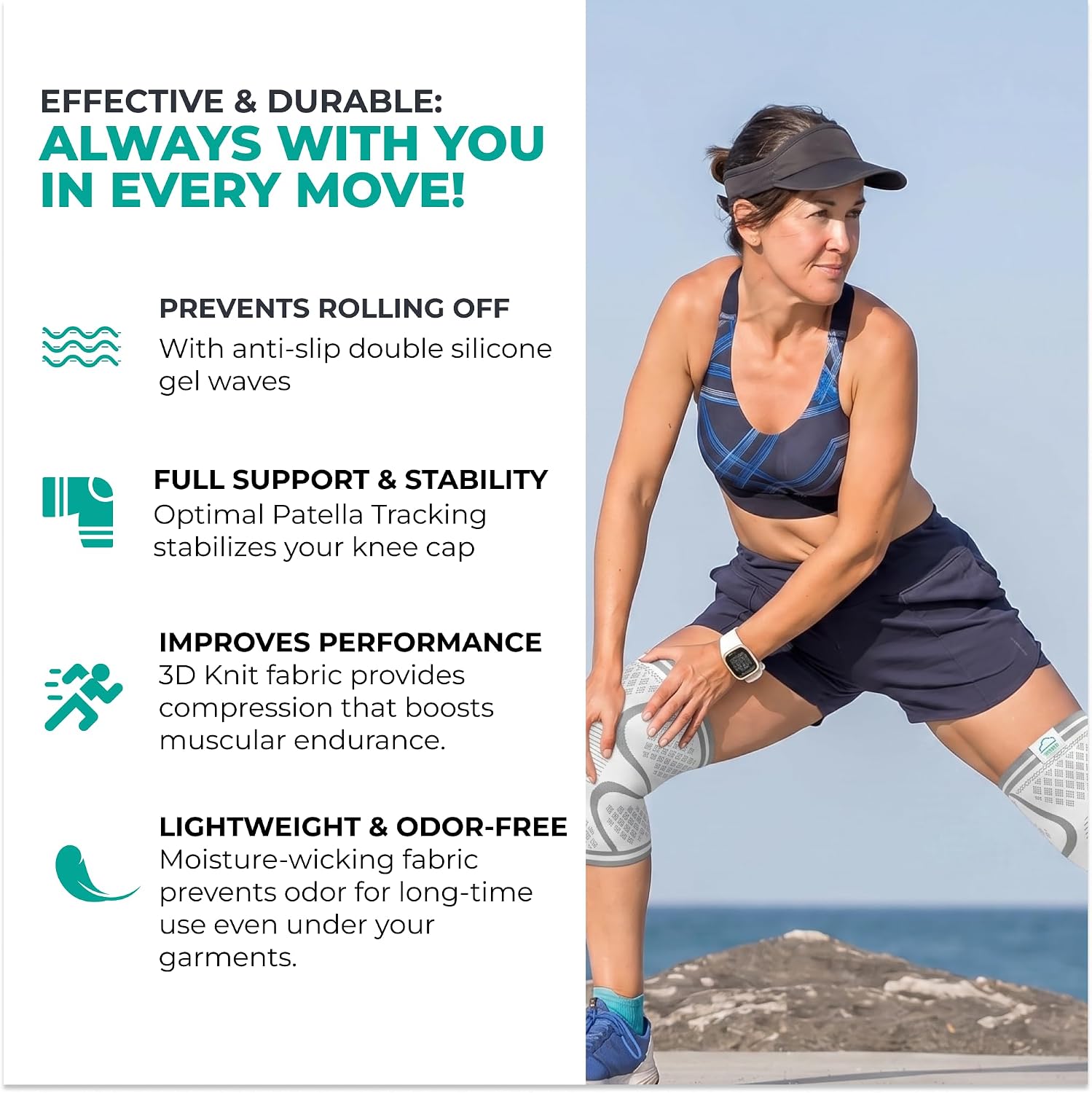 Modvel Compression Knee Brace for Women & Men - 2 Pack Knee Brace for Women Running Knee Pain, Knee Support Compression Sleeve