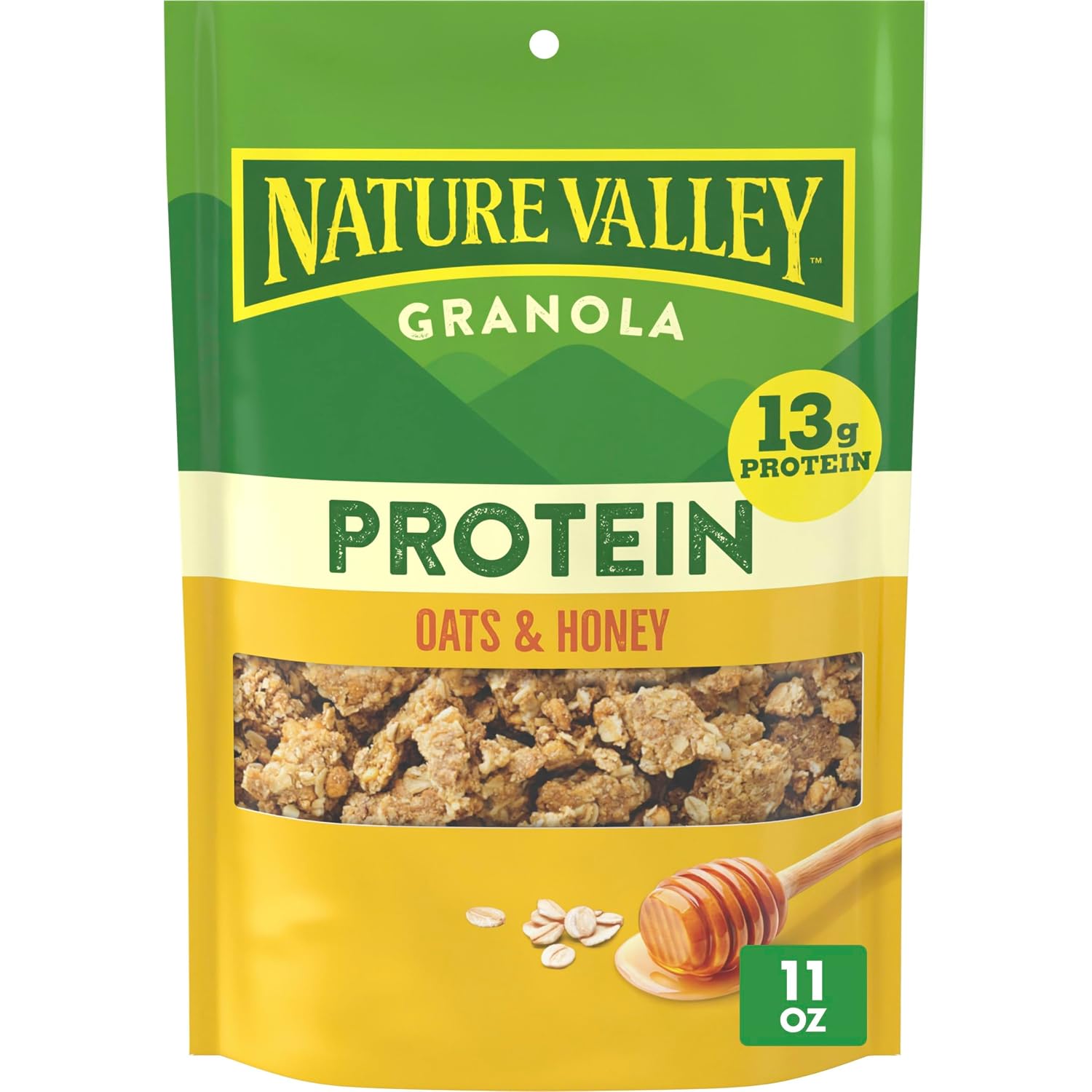 Nature Valley Oats & Honey Protein Granola, Resealable Pouch, 11 oz | 13g Protein & 33g Whole Grain per Serving, Good Source of Fiber, No Artificial Flavors or Colors