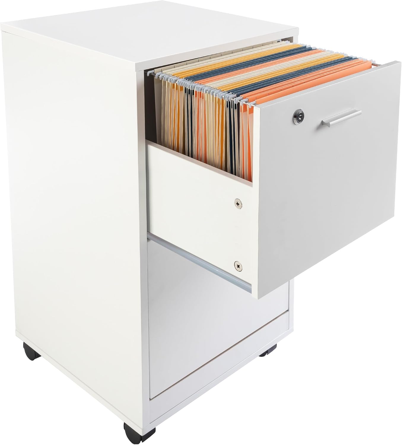 File Cabinet - 2-Drawer Cabinet with Lock and Deep Drawer Storage - Rolling Filing Cabinet for Under The Desk, Home, or Office by Lavish Home (White)