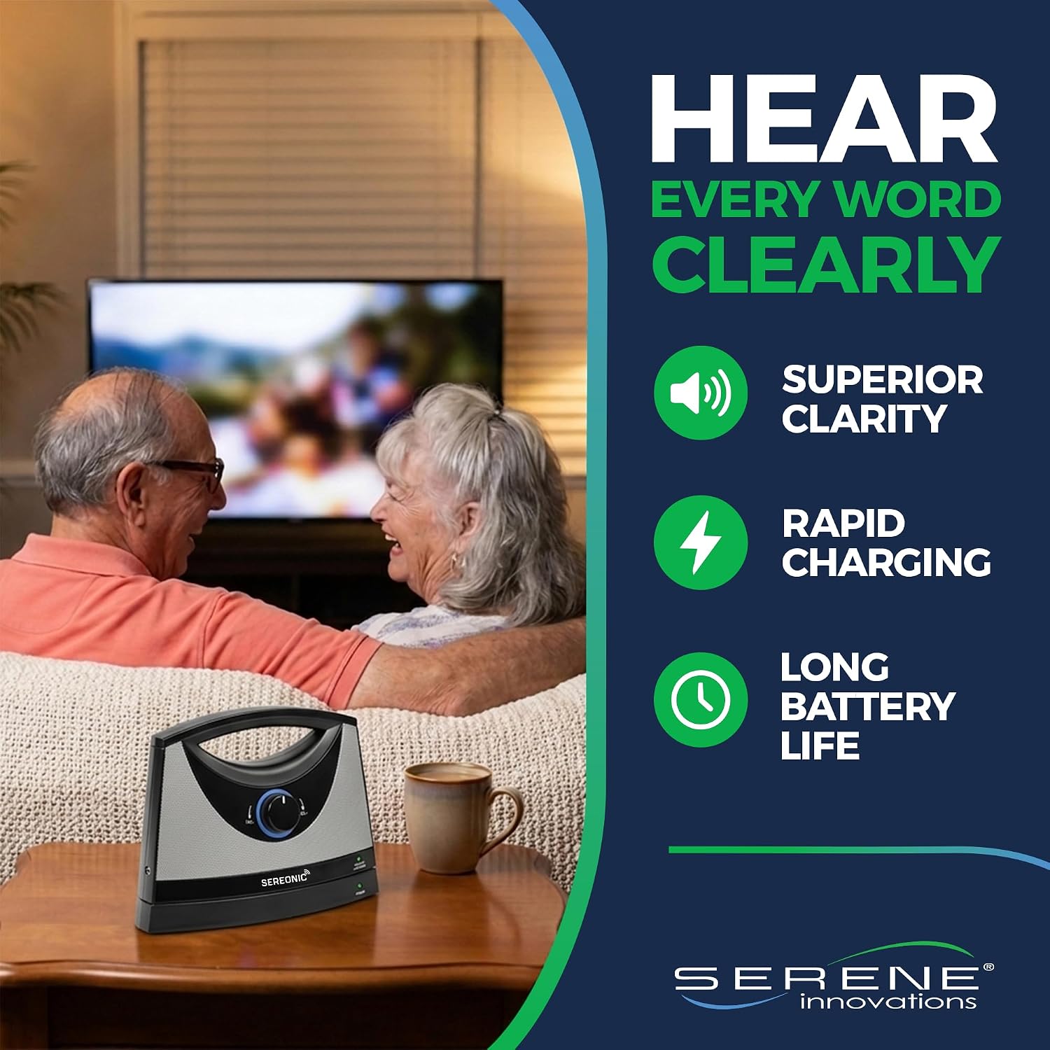 SEREONIC Portable Wireless Speakers for Smart TV - Ideal for TV Watching Without The Blaring Volume - Designed for Hard of Hearing, Elderly