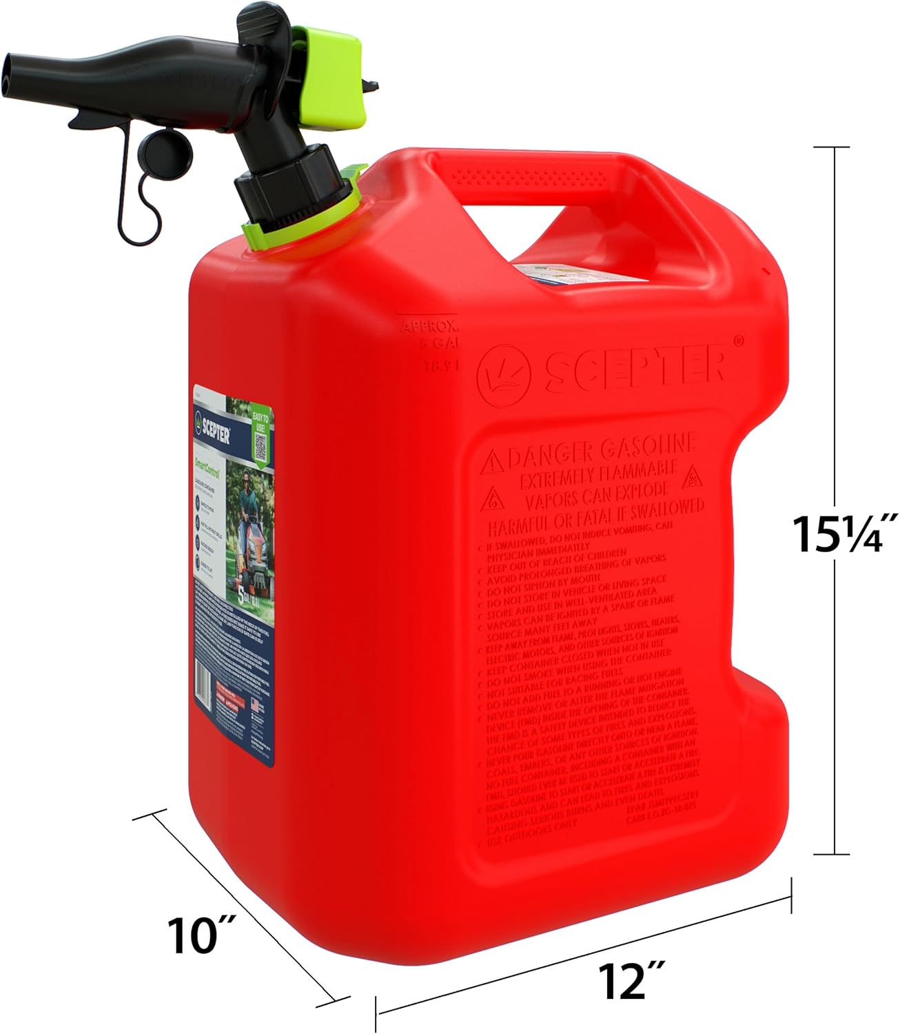 Scepter 1 Gal Gas Can, Spill Proof SmartControl Spout, Spout Extender, Red