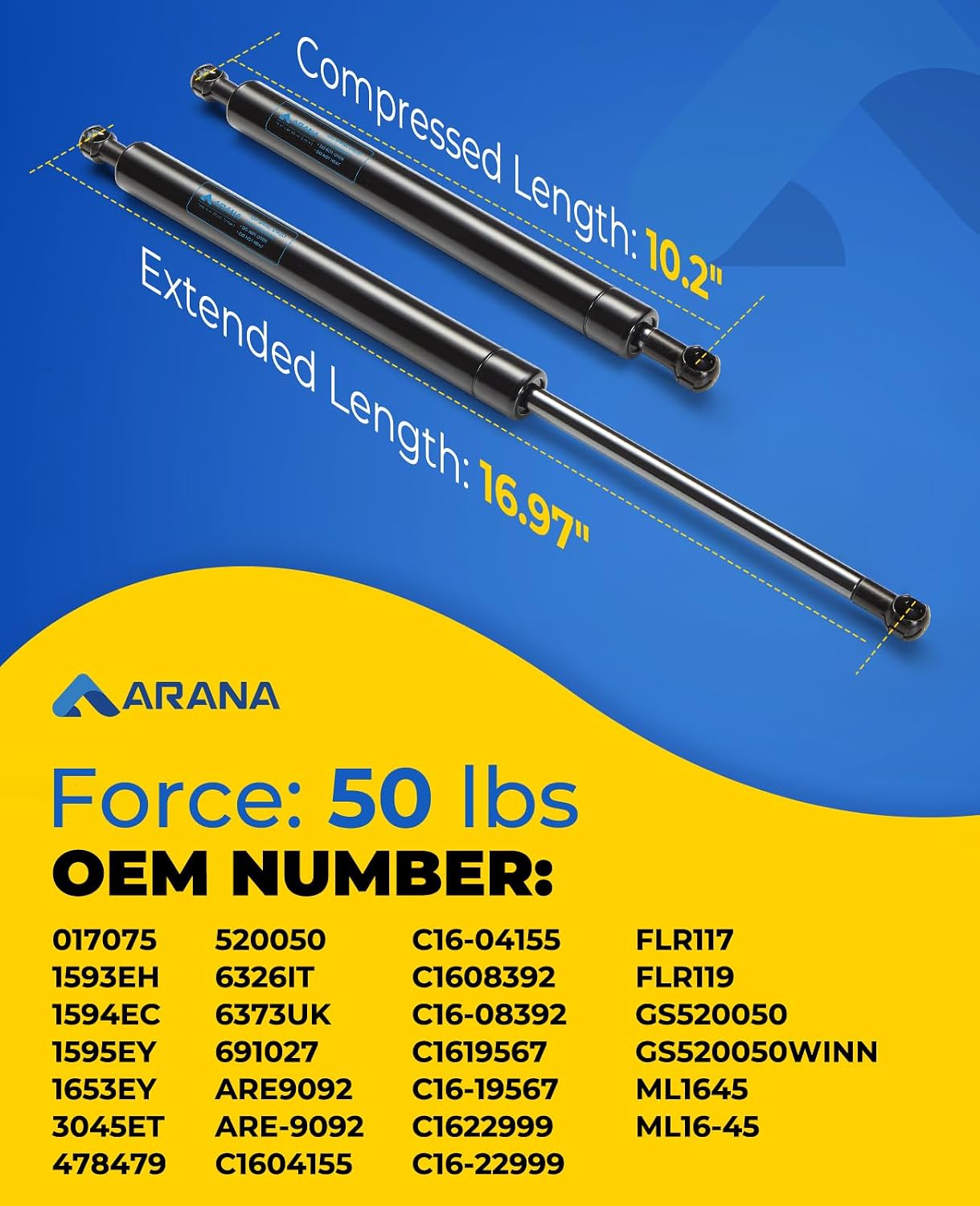 ARANA C16-11028 12 inch 40lb Gas Struts for Weatherguard Tool Box, 2PCS