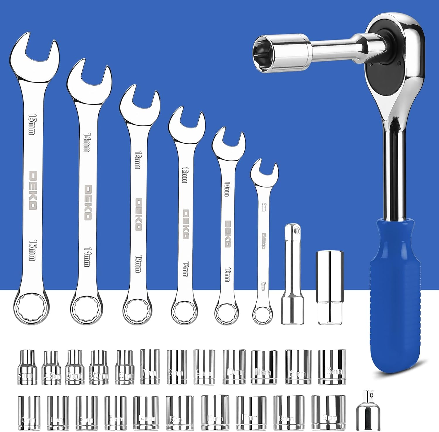 DEKOPRO 228 Piece Socket Wrench Auto Repair Tool Combination Package Mixed Tool Set Hand Tool Kit with Plastic Toolbox Storage Case