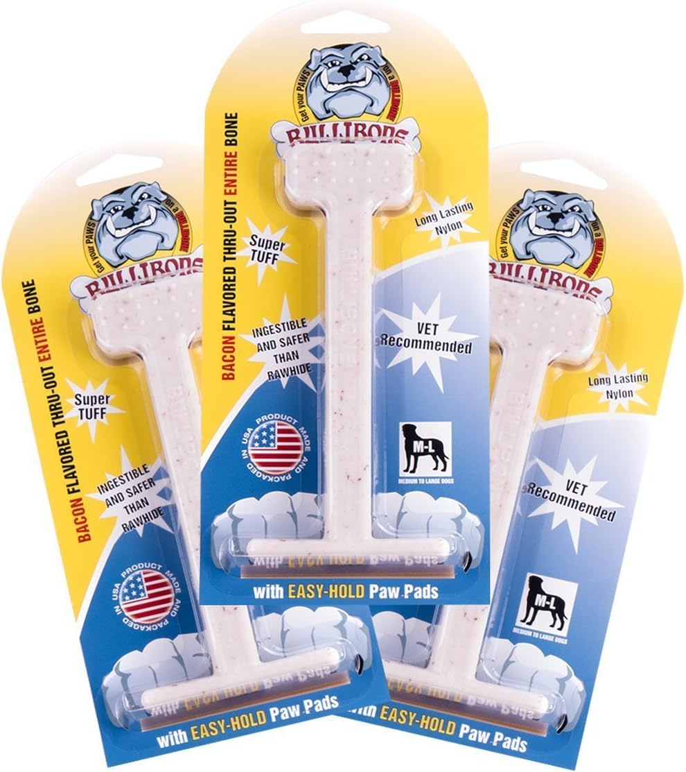 Bullibone Nylon Dog Chew Toy for Aggressive Chewers - Dental Hygiene Bone with Beef Flavor, Durable Tough Chew Toys for Small Dogs, Indestructible Dog Bone - 3 Pack
