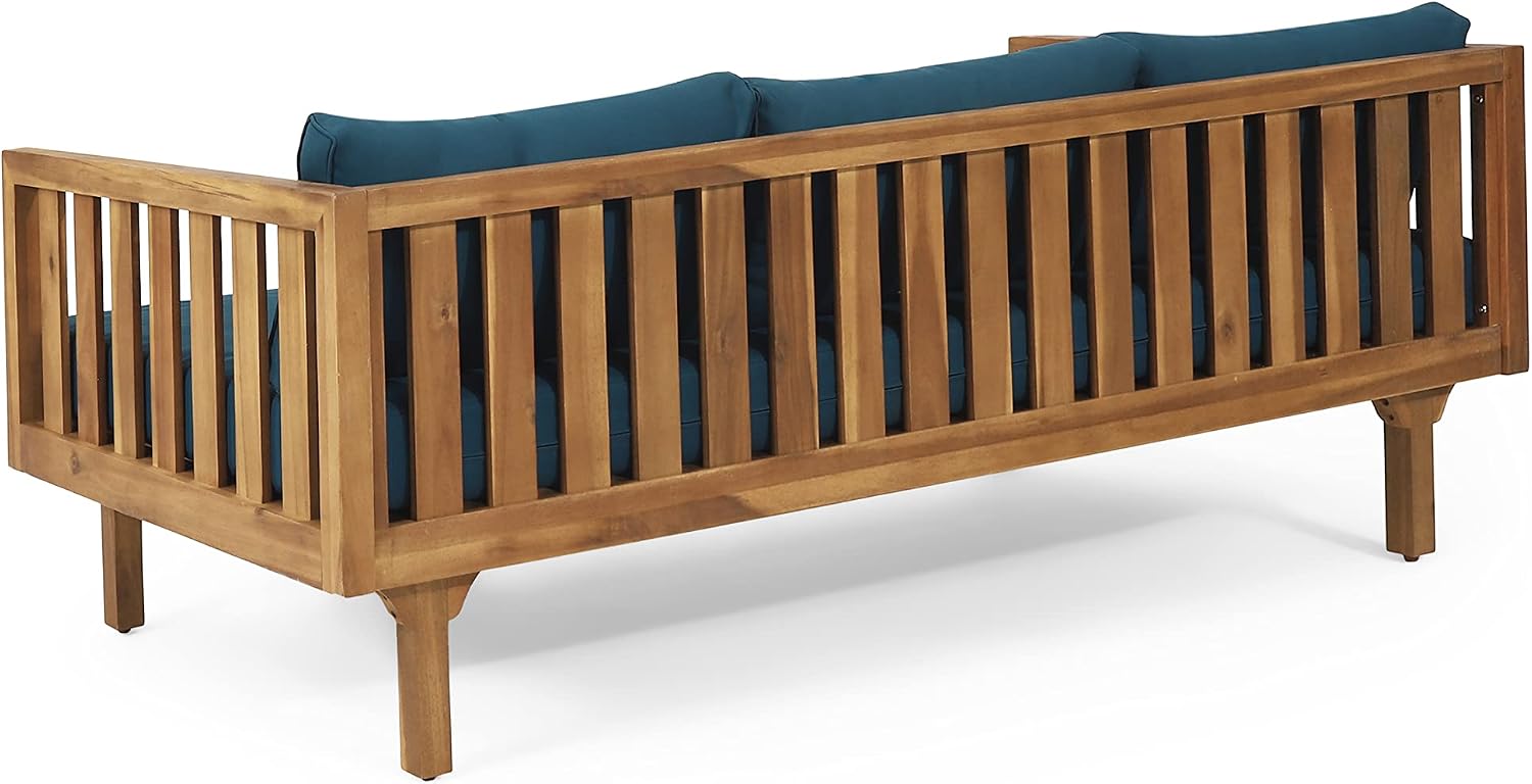 Christopher Knight Home Tina Outdoor 3 Seater Acacia Wood Daybed, Teak Finish, Light Grey