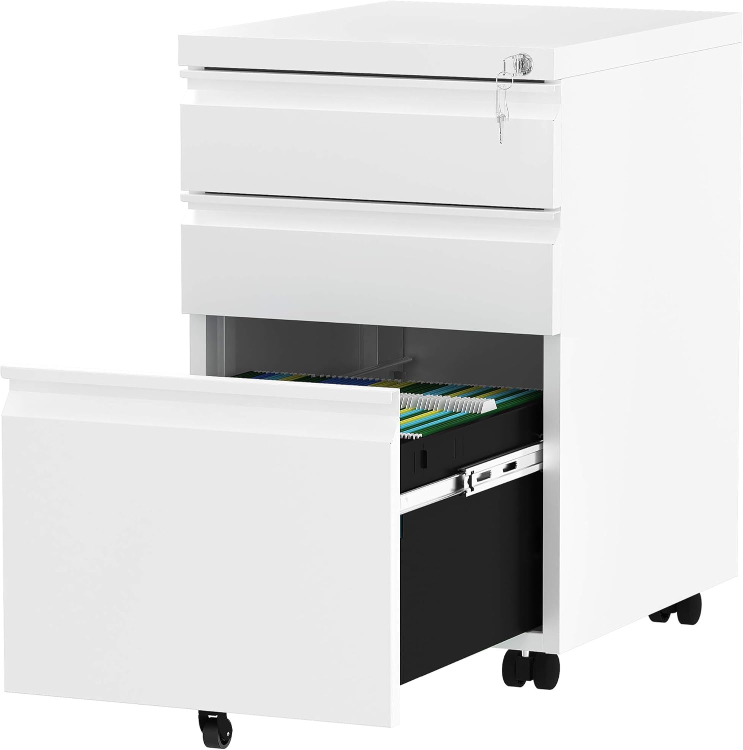 YITAHOME 3-Drawer Mobile File Cabinet with Lock | Office Storage Filing Cabinet for Legal/Letter Size