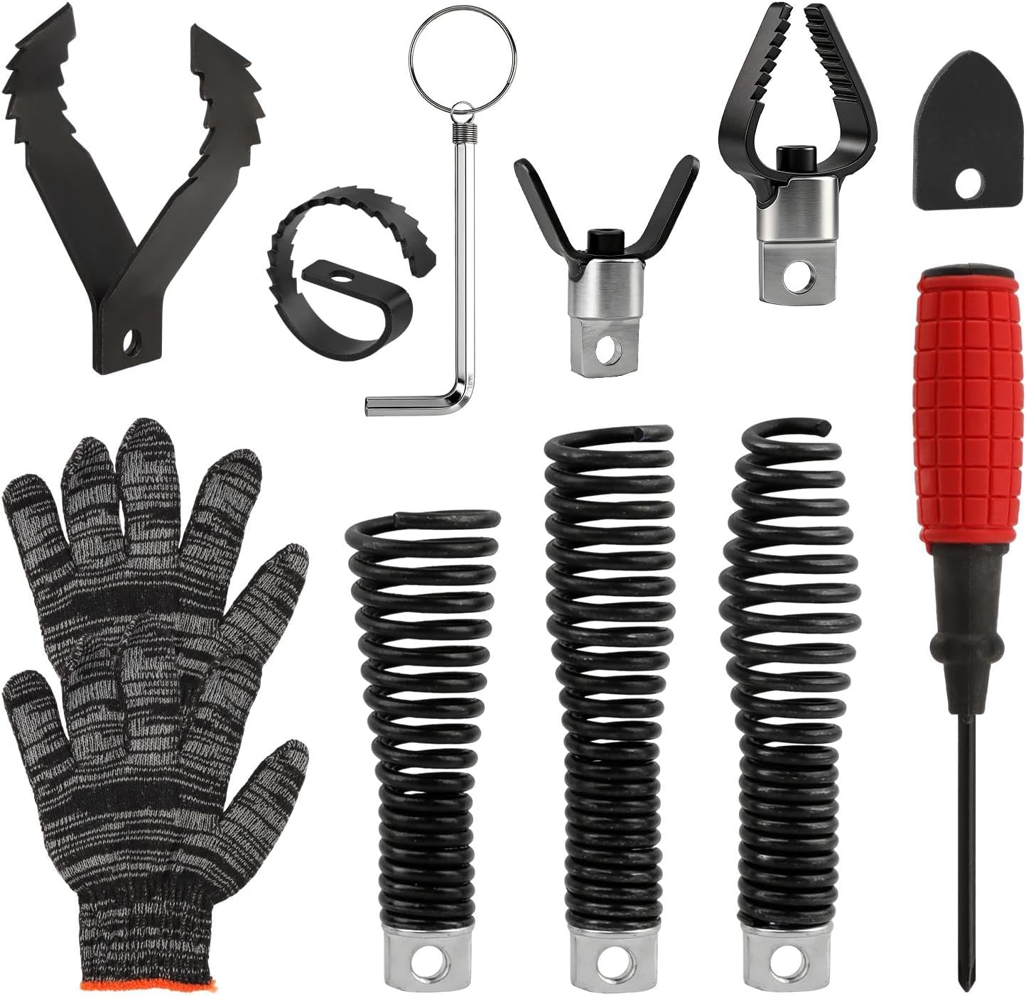 8-Piece Drain-Snake Drill Attachments for 1-4" Pipes, Cutter and Auger Set Compatible with 50FT-100FT Electric Drain-Snake Cable