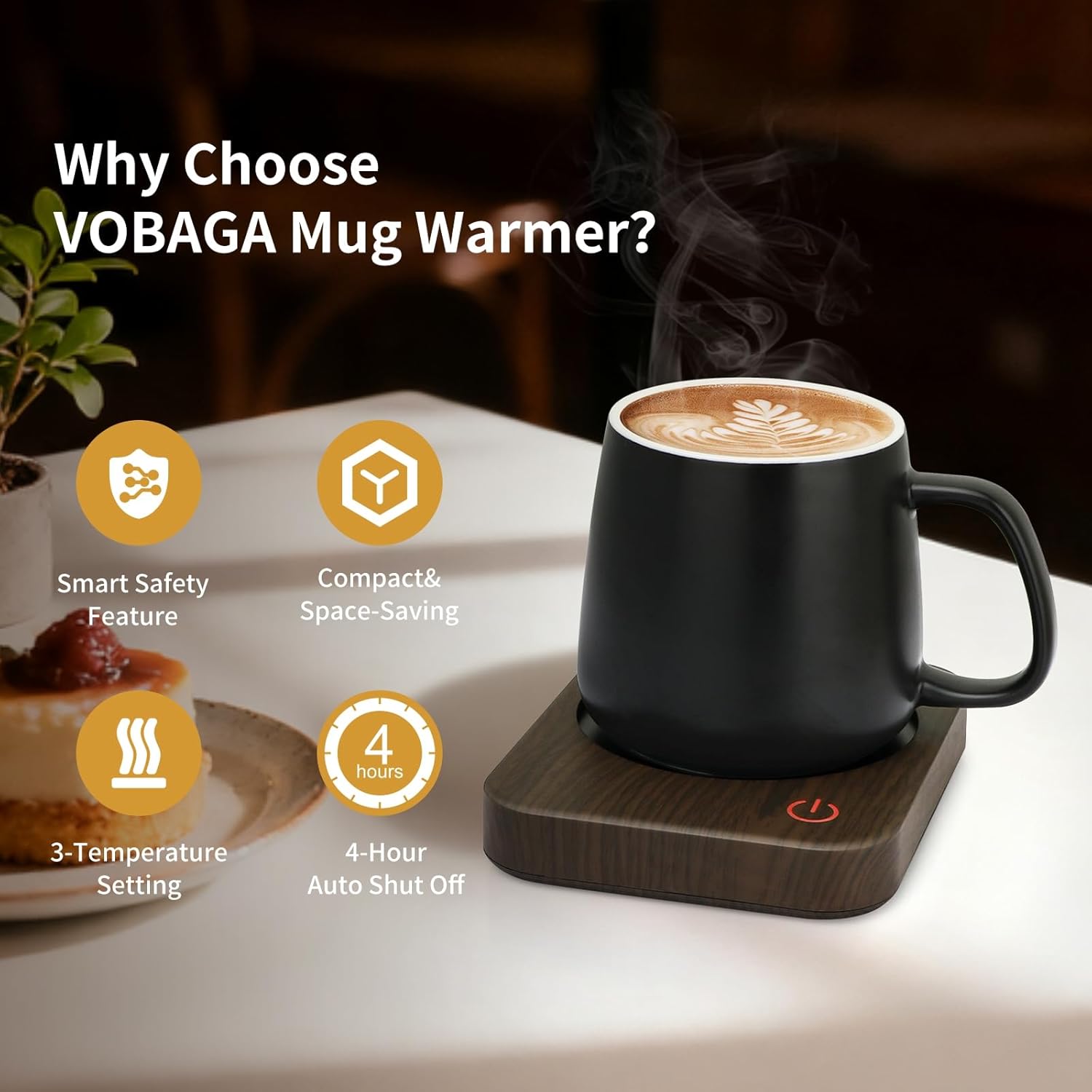 VOBAGA Coffee Mug Warmer for Desk with Auto Shut Off & 3-Temp Settings, Coffee Cup Warmer with Smart Safety Alert Home Office Accessory