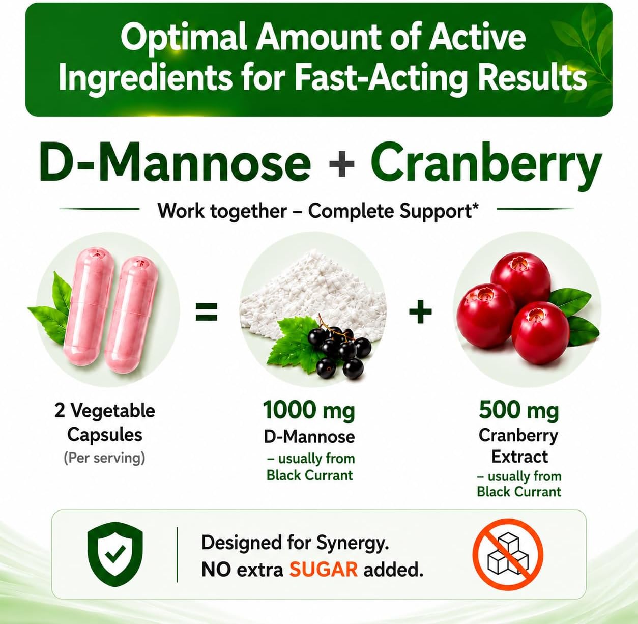 HCL HERBAL CODE LABS D-Mannose with Cranberry Extract Capsules 1500mg – High Potency USP Grade D-Mannose Supplement with Whole Fruit Cranberry
