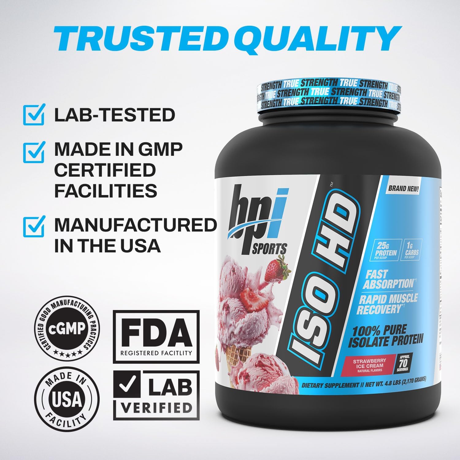 BPI Sports ISO HD Isolate Protein Powder – 100% Whey Isolate, Protein Powder for Muscle Gain - Chocolate Brownie, 5.4 Pounds - 69 Servings
