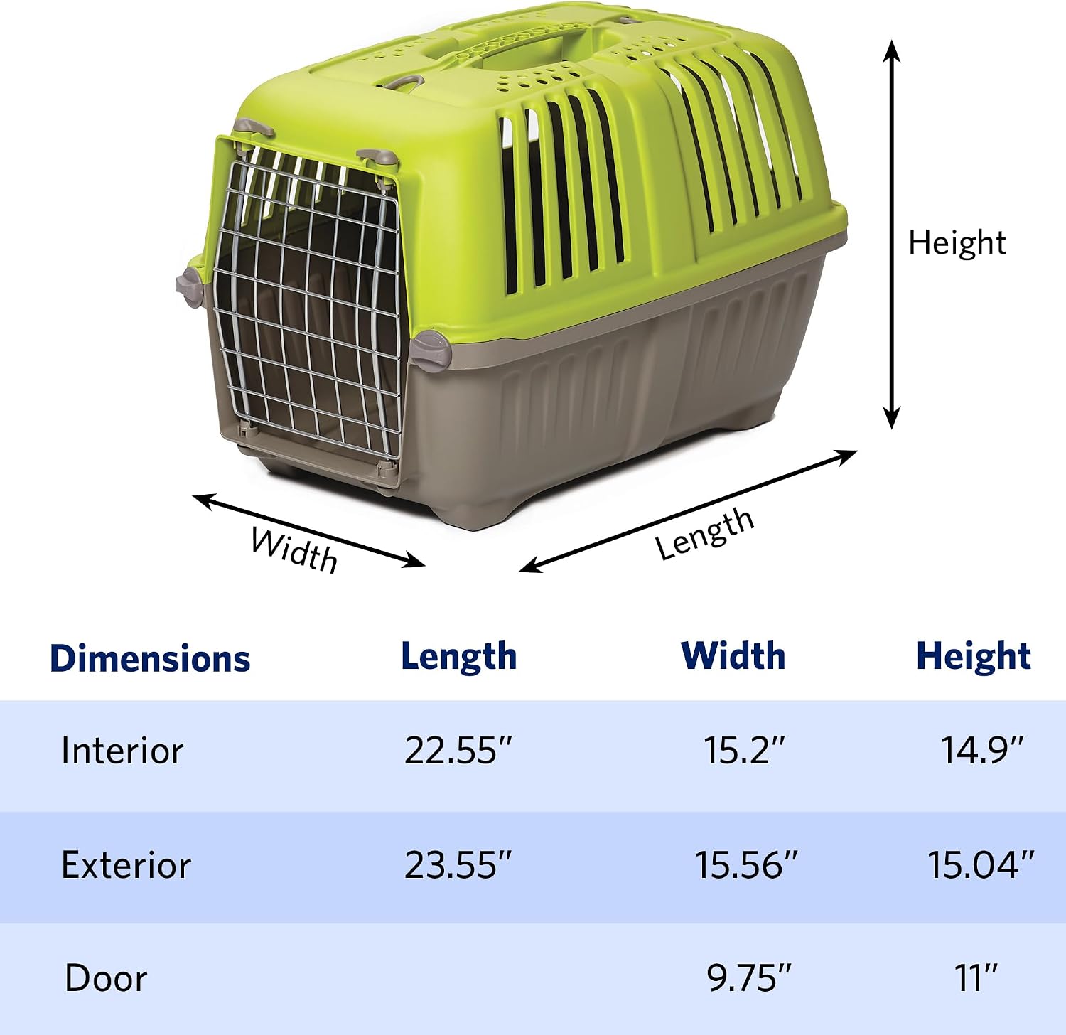 Spree by MidWest 19-Inch Travel Carrier, Blue, Fits Pets up to 10 lbs | Hard-Sided Pet Carrier, Steel Door, Ventilated Design, Locking Tabs, Easy Assembly