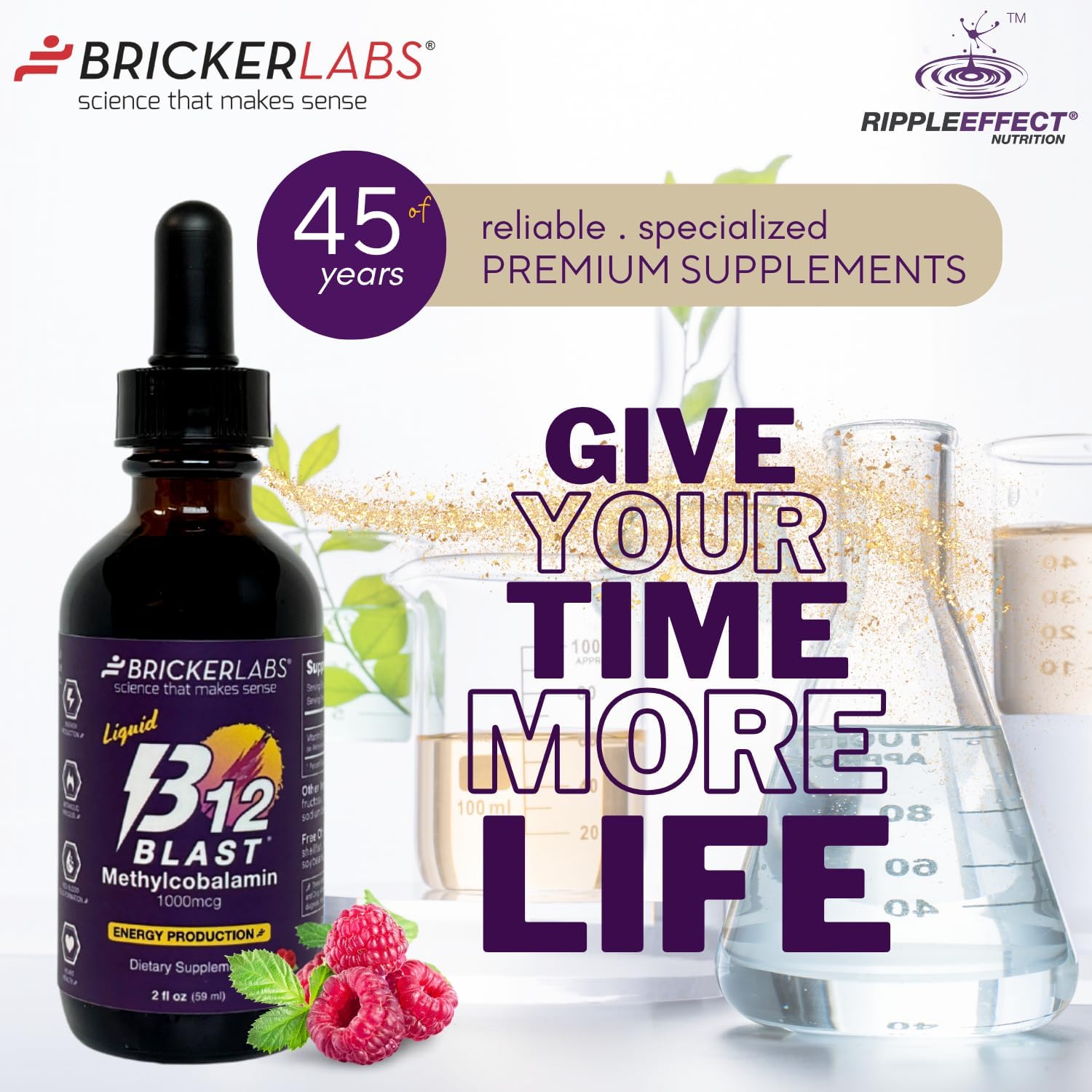 Bricker Labs B12 Blast Methylcobalamin 1000mcg, Great Tasting Sublingual Liquid Energy Vitamins -Vegan B12 Vitamins, Sustained Energy and Cellular Energy Supplement - 59-Day Servings