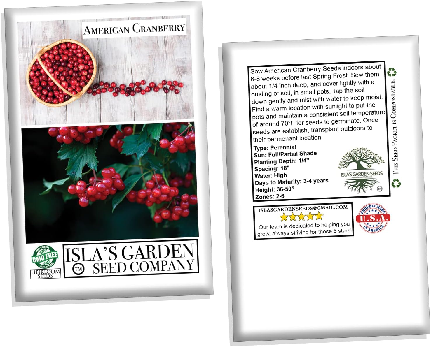 American Cranberry Bush Seeds (Viburnum trilobum) – 25+ Heirloom Seeds per Packet by Isla’s Garden Seeds, Hardy Shrub with Red Berries