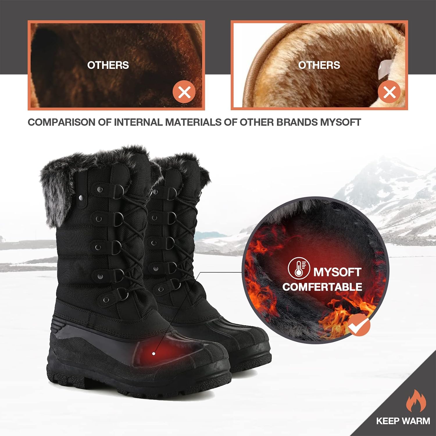 mysoft Women's Snow Boots Waterproof Mid-Calf Winter Boots