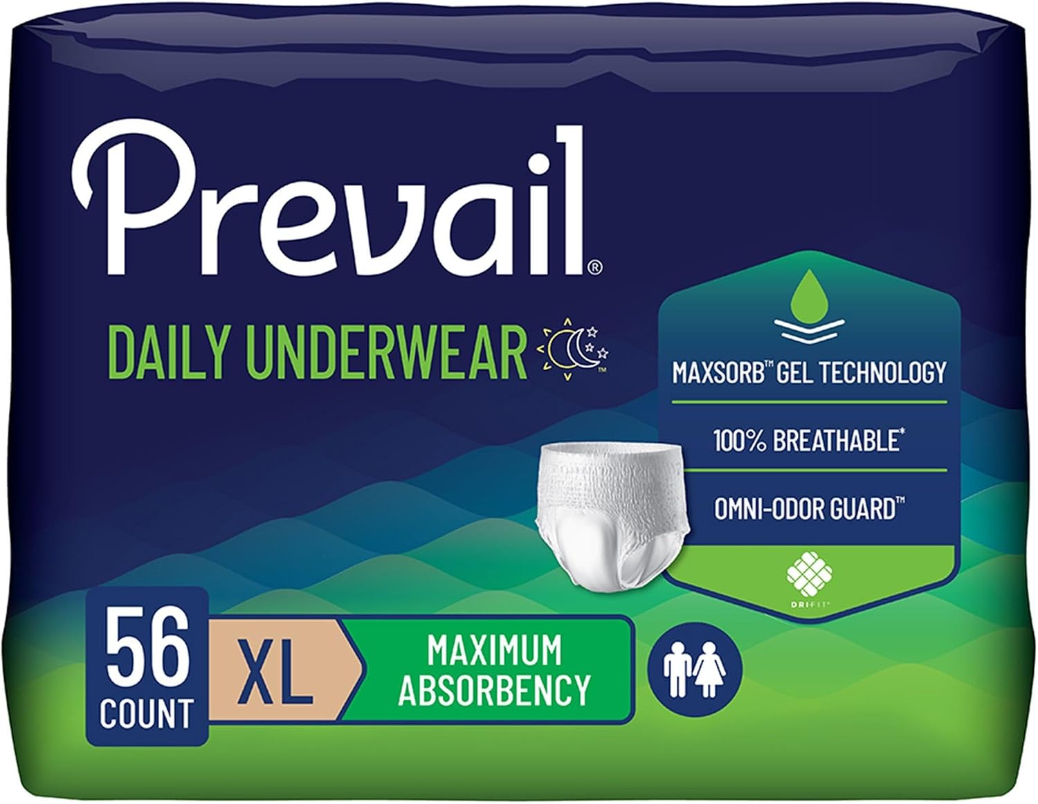 Prevail Daily Protective Underwear - Unisex Adult Incontinence Underwear - Disposable Adult Diaper for Men & Women - Maximum Absorbency - XX-Large - 12 Count (Pack of 4) | Prevail Daily Unisex Underwear Maximum Disposable Incontinence Underwear Pull On w…