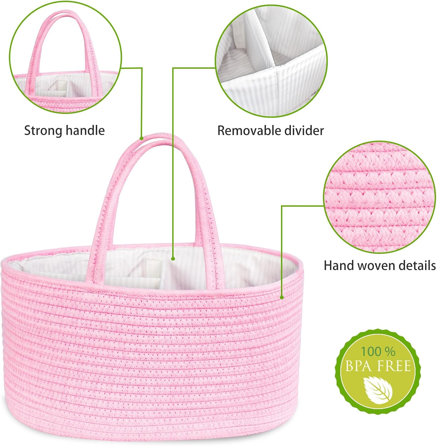 ABenkle Baby Diaper Caddy, Nursery Storage Bin and Car Organizer for Diapers and Baby Wipes, Cotton Rope Diaper Basket Caddy