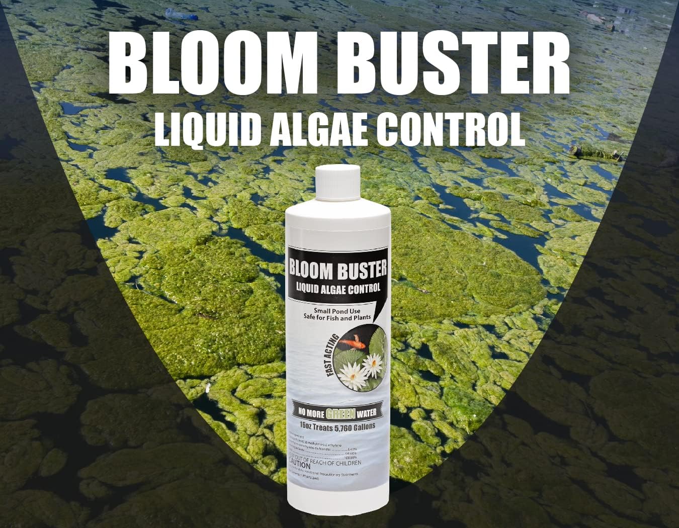 Bloom Buster Pond Algae Control - 16oz - Fast Acting Algaecide, Use in Fountains & Outdoor Ponds Containing Koi & Other Fish - EPA Registered