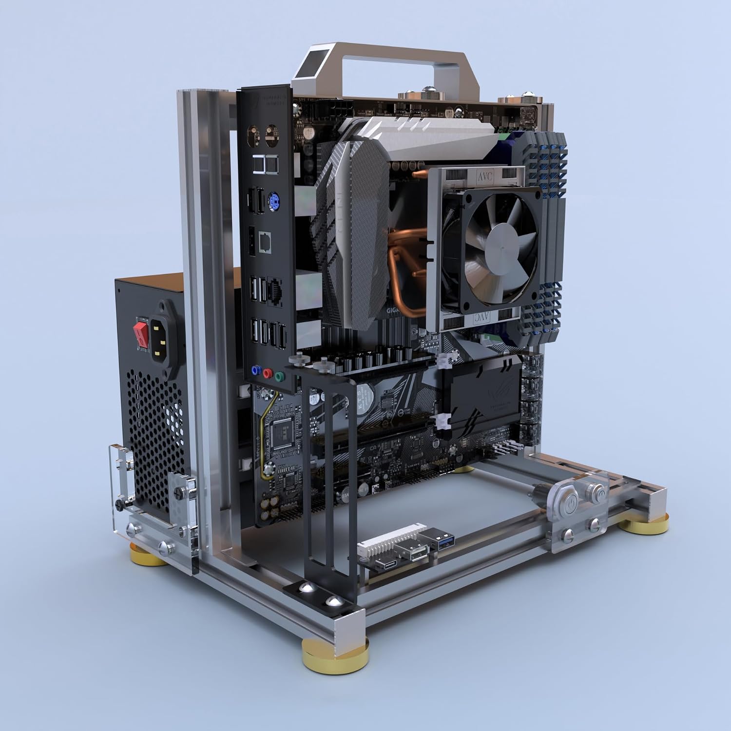 DIY Open Frame PC Chassis, Aluminum Computer Case, Supports ITX Motherboard, Excellent Cooling, Type-C Support