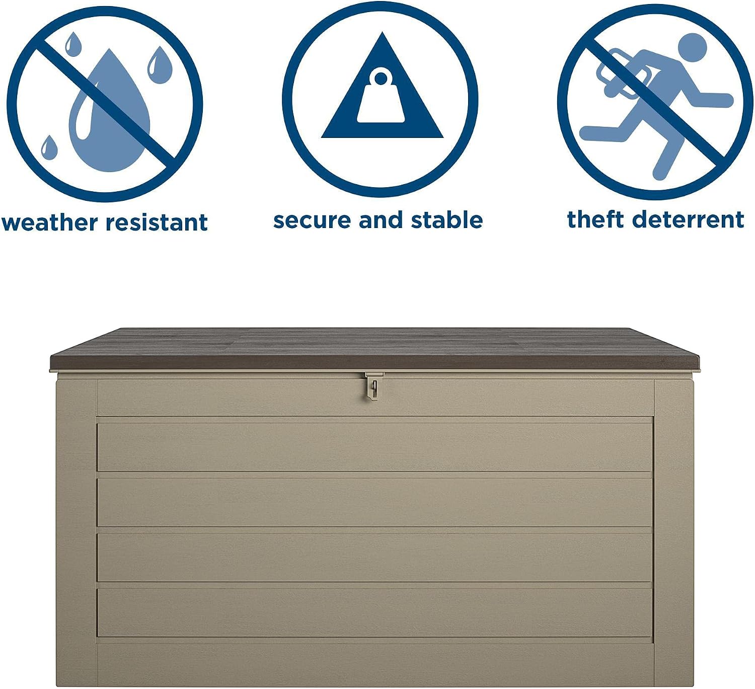 Cosco Outdoor Living 180 Gallon Patio Storage Box, Extra Large, Lockable Lid, Weather-Resistant, Tan/Brown