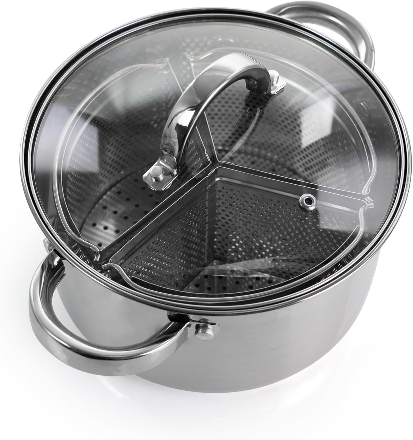 Oster Dutch Oven with Steamer Basket 3-Quart - Sangerfield Stainless Steel, Stovetop Steamer for Vegetables, Rice & Tamales, Dishwasher Safe