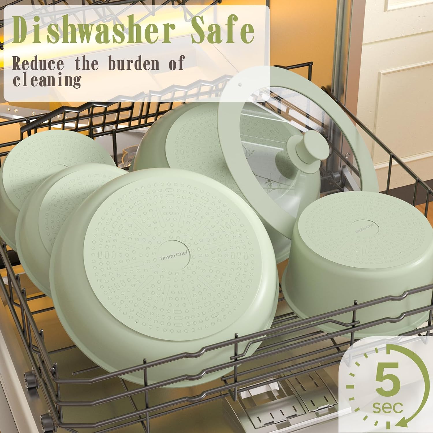 Umite Chef Non Stick Pots and Pans Set, 21 Pcs Ceramic Kitchen Cookware Set with Detachable Handle, Nonstick Healthy Induction Cookware, Dishwasher RV Cookware Set, Oven Safe, Stackable, Sage Green