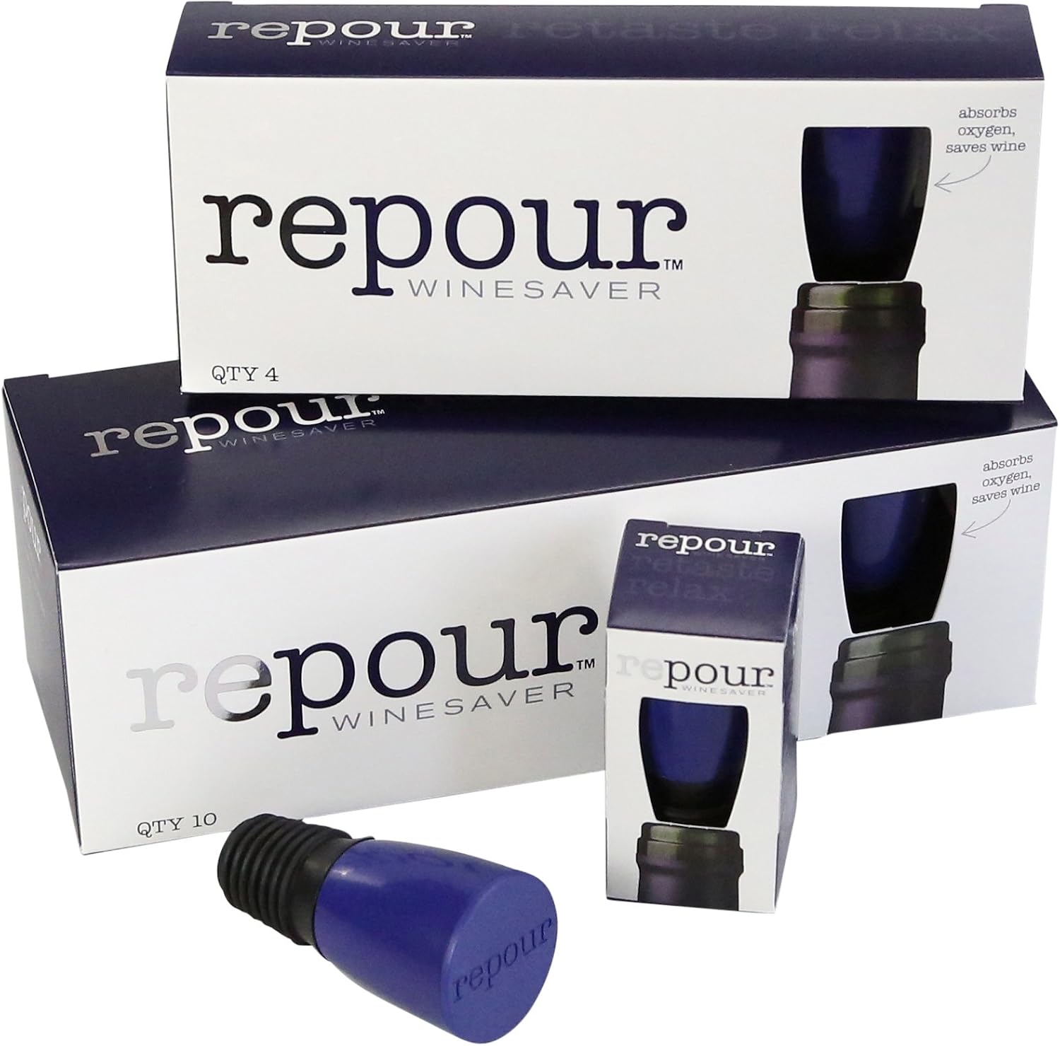 Wine Saver - Wine Preserver and Stopper - Removes Harmful Oxygen from your Wine Simply and Effectively - Indigo Blue 4 Pack