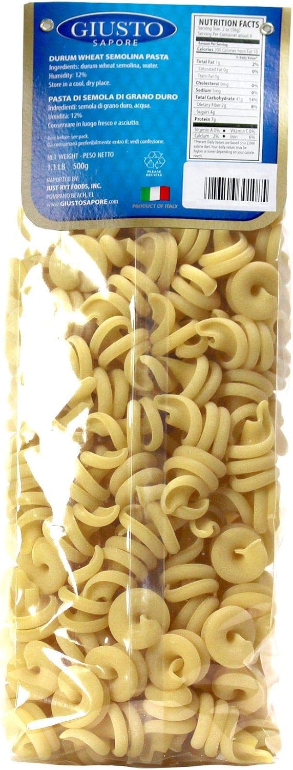 Giusto Sapore Italian Pasta - Caserecce 454g - Premium Organic Bronze Drawn Durum Wheat Semolina Gourmet Pasta Brand - Imported from Italy and Family Owned