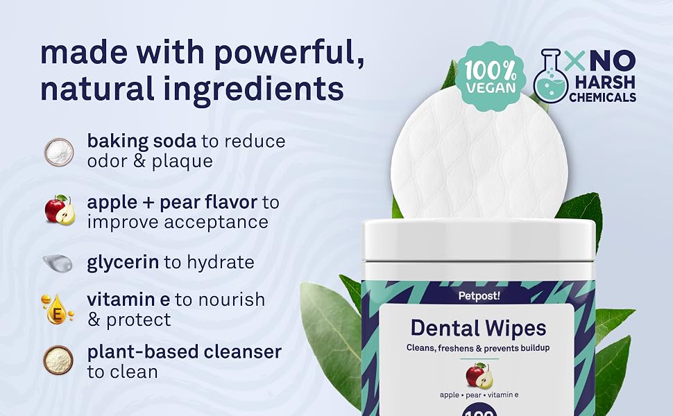 Dog dental wipes made with natural ingredients for gentle and effective oral cleaning