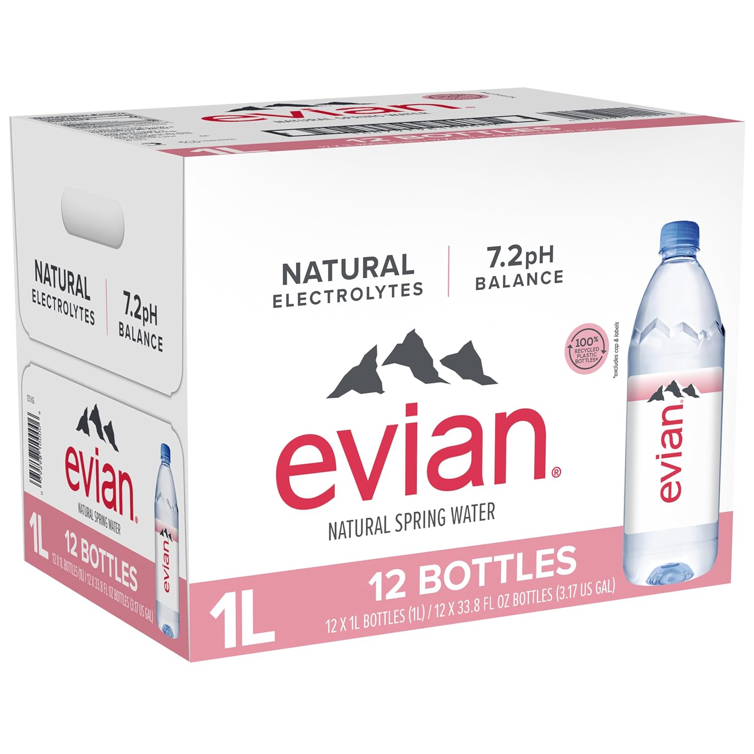 evian Natural Spring Water, 750 ml (25.36 fluid ounce) Water Bottle with Sports Cap, 12 Pack