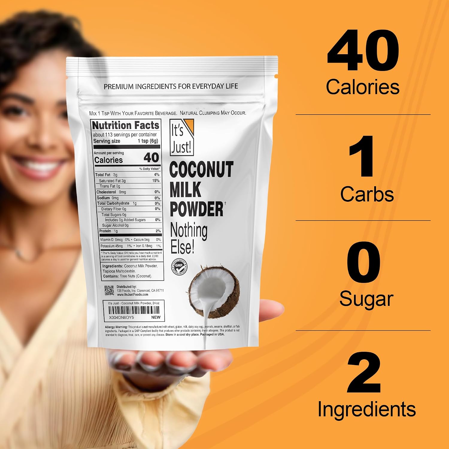 It's Just - Whole Milk Powder, 2lbs, rBST/rBGH Hormone Free, Shelf Stable, Just Add Water, Made in USA, Dry Milk Powder, 32oz