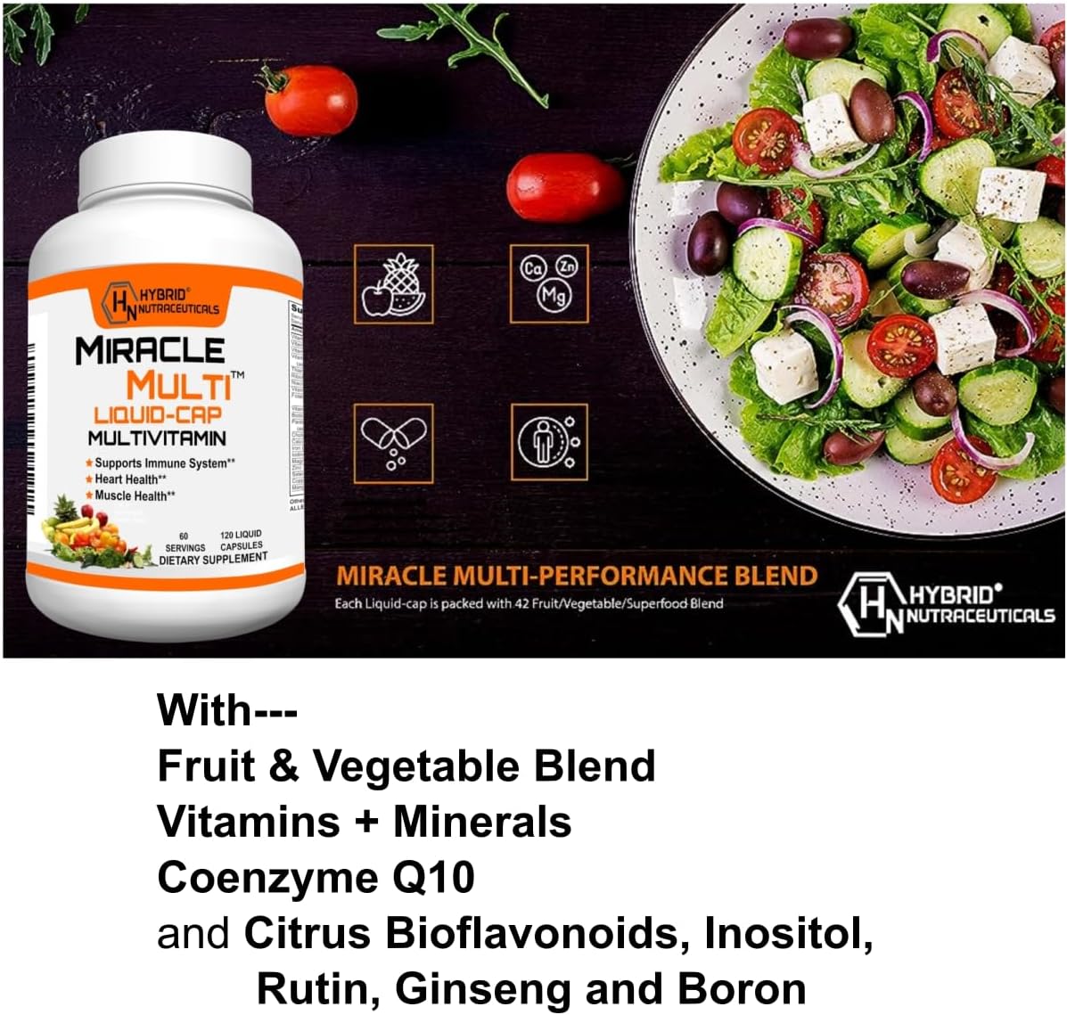MiracleMulti Liquid Multivitamin Capsules for Men & Women - Complete Whole Food Blend Daily Vitamin & Mineral Supplement with CoQ10, B12