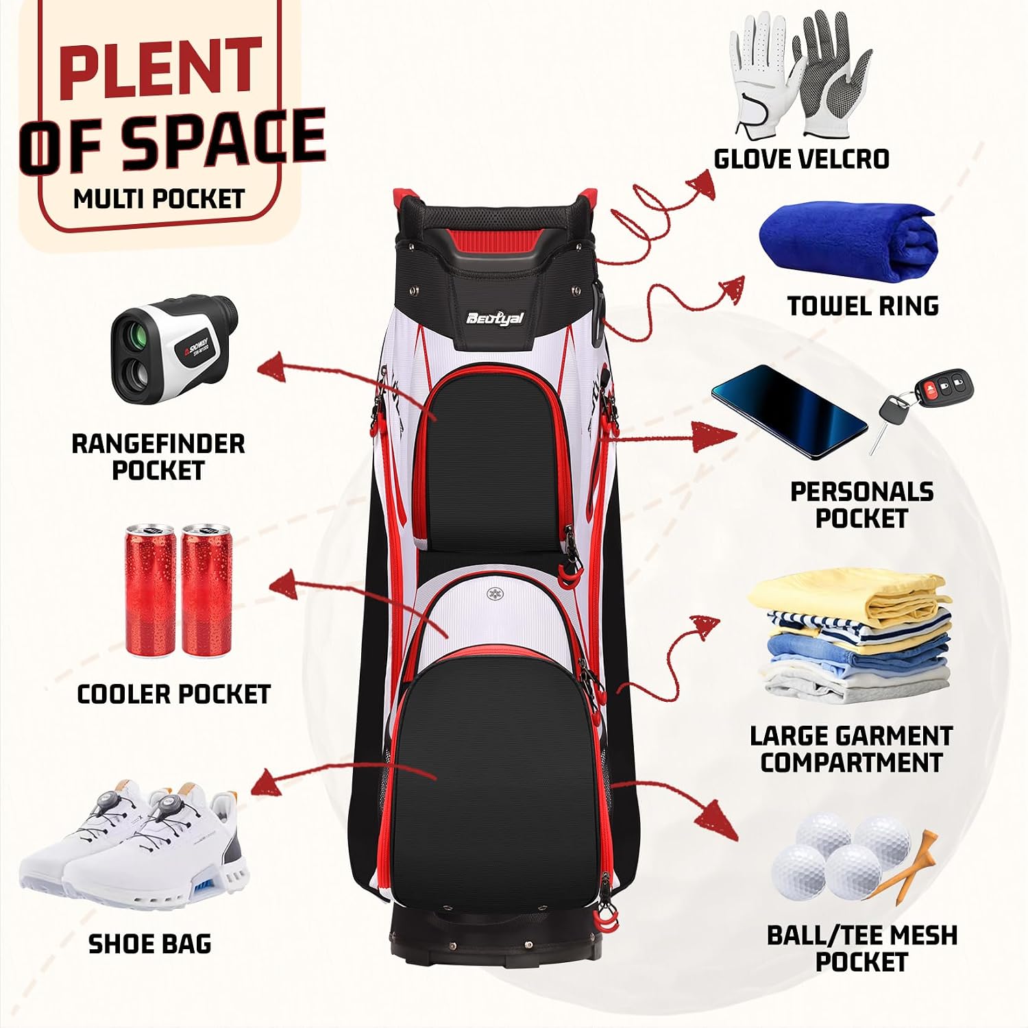15-Way Golf Cart Bag, Lightweight Golf Club Bag for Men with Cooler | 15 Separate Compartments Easy Club Access Multiple Storage Pockets Cart Strap Channel Beverage Storage and Carry Handles