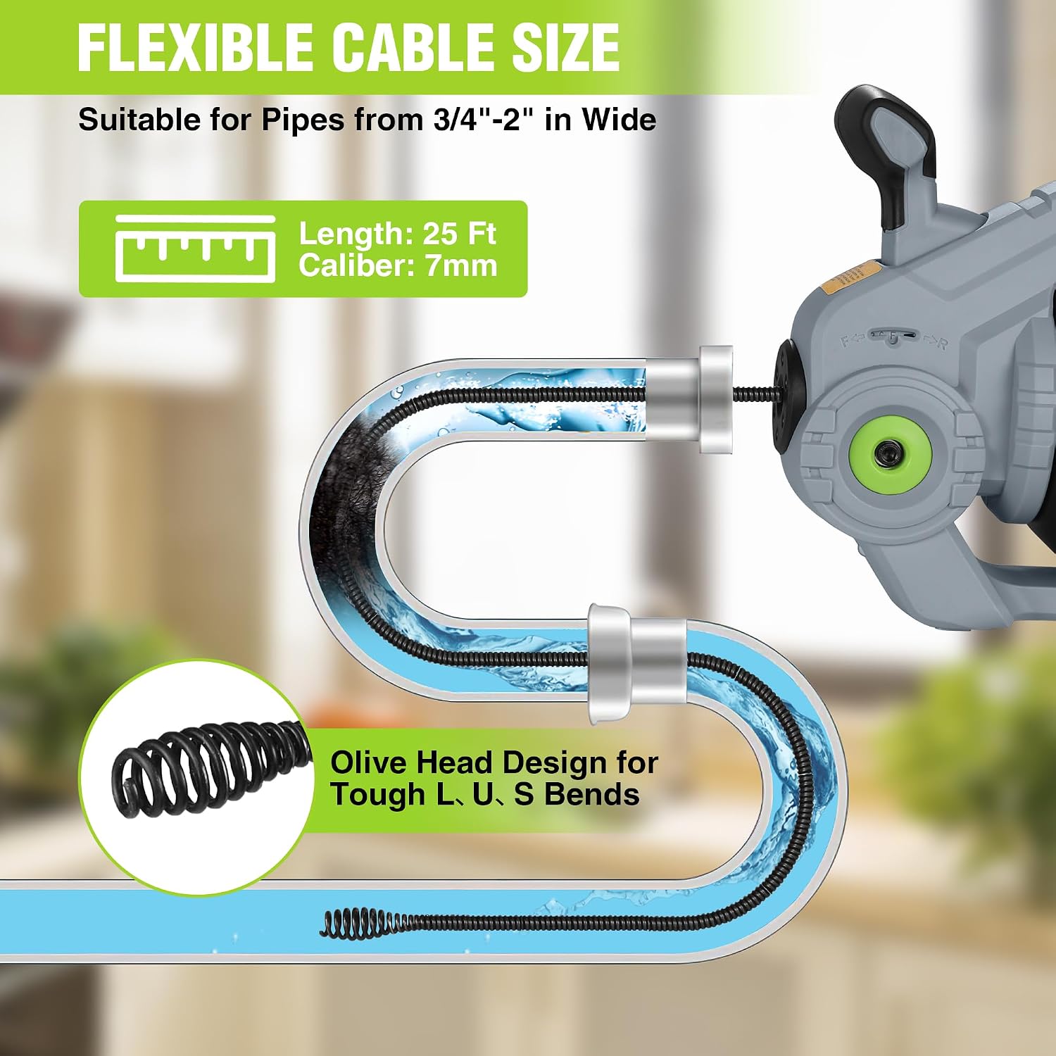 WORKPRO 20V Cordless Electric Drain Auger, 25 ft Plumbing Snake, 2.0Ah Battery | Suitable for 3/4" to 2" Pipes, Including Sinks, Toilets, Showers