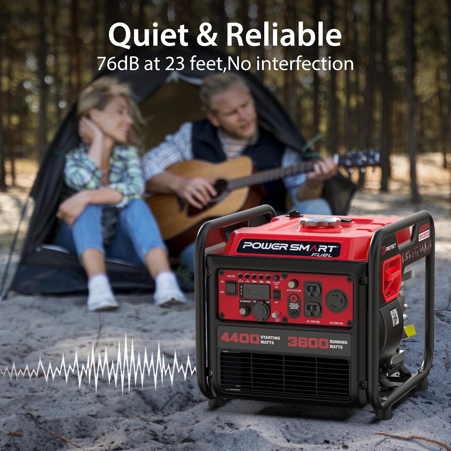 PowerSmart 4400-Watt Open Frame Inverter Generator, Gas Powered, CO-Sensor, Lightweight & Quiet for Home Use and Emergency Backup, Camping, EPA Compliant