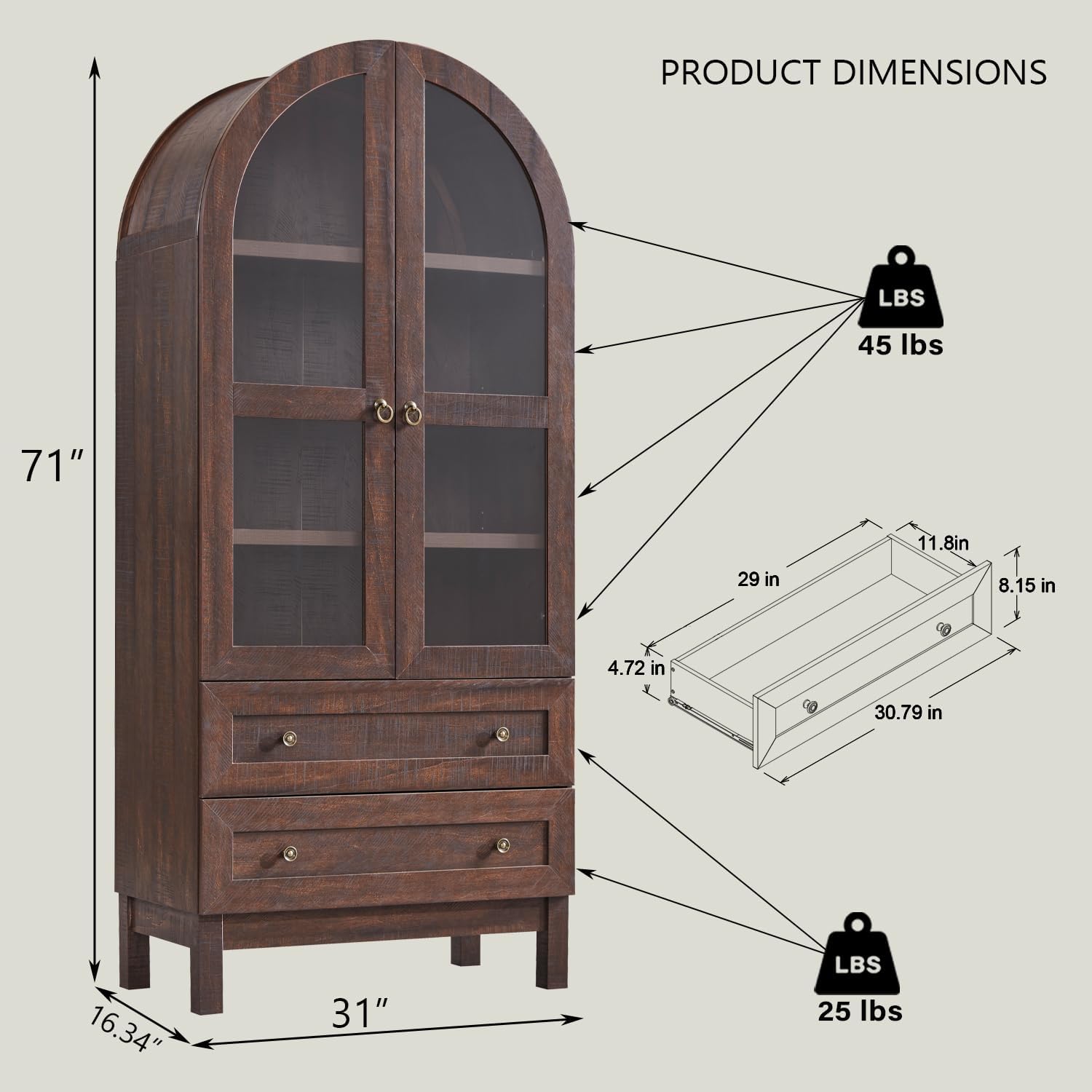 IFGET 71" Tall Arched Kitchen Pantry, Modern Farmhouse Wood Kitchens Storage Cabinets with 2 Large Drawers and Adjustable Shelves, Versatile Cupboard for Kitchen, Dining Room, Bathroom, Natrual