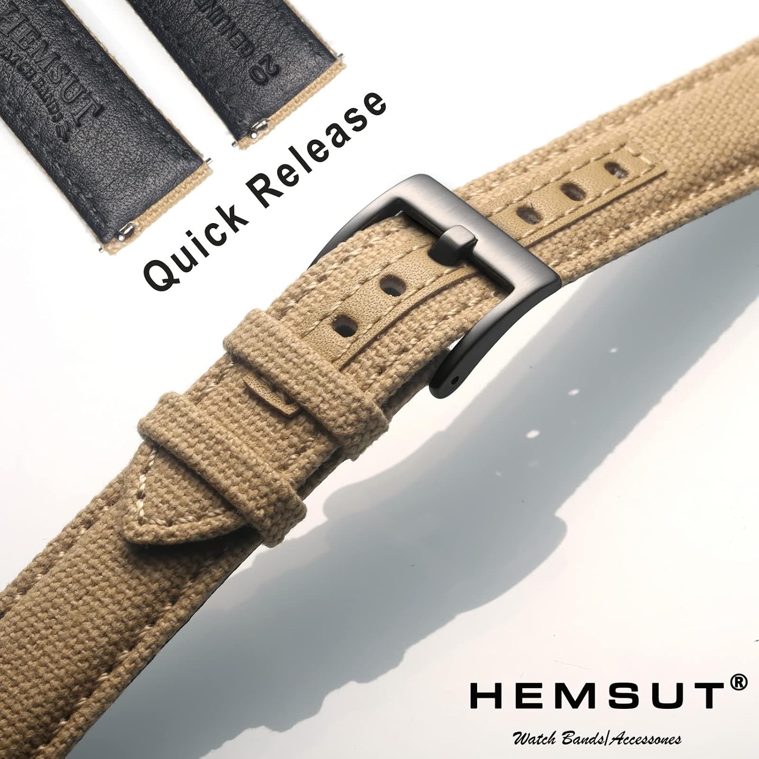 hemsut h Canvas Watch Bands, Quick Release Military Watch Strap, Fabric Replacement 18mm Watch Bands for Men