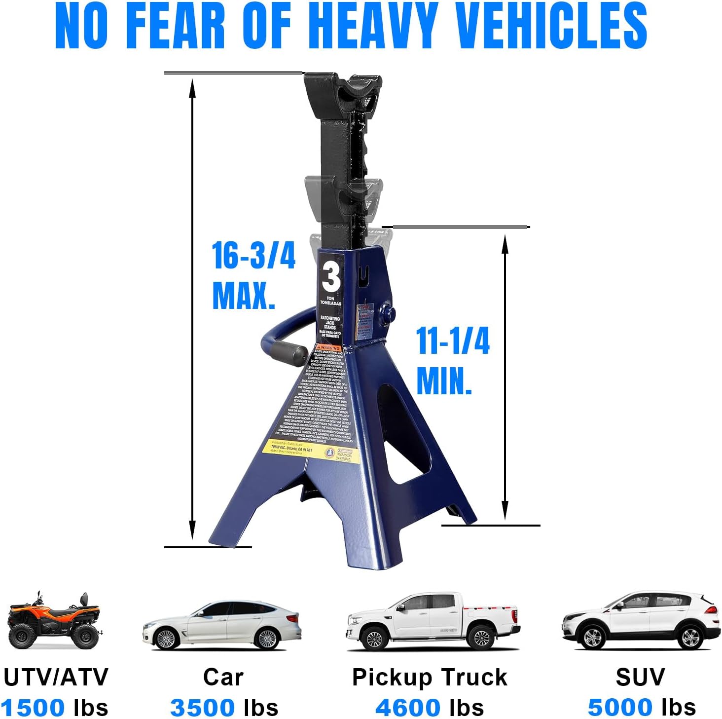 TCE TCE40753 Torin Steel Under Hoist Jack Stand: 3/4 Ton (1,500 lb) Capacity, Blue