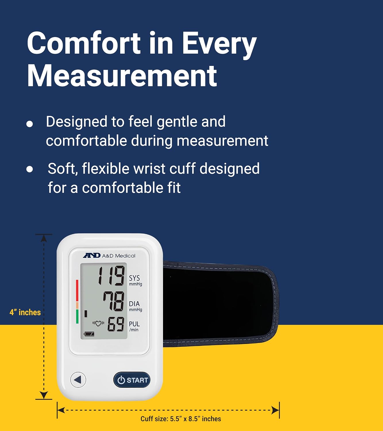 A&D Medical UB-543 Wrist Blood Pressure Monitor, 2 Users, Cuff 5.3-8.5" | BP Adjustable Cuff (5.3-8.5"), 2 Users, One Button Operation, LCD Display, 60 Memory, Carrying Case, 2 AAA Batteries