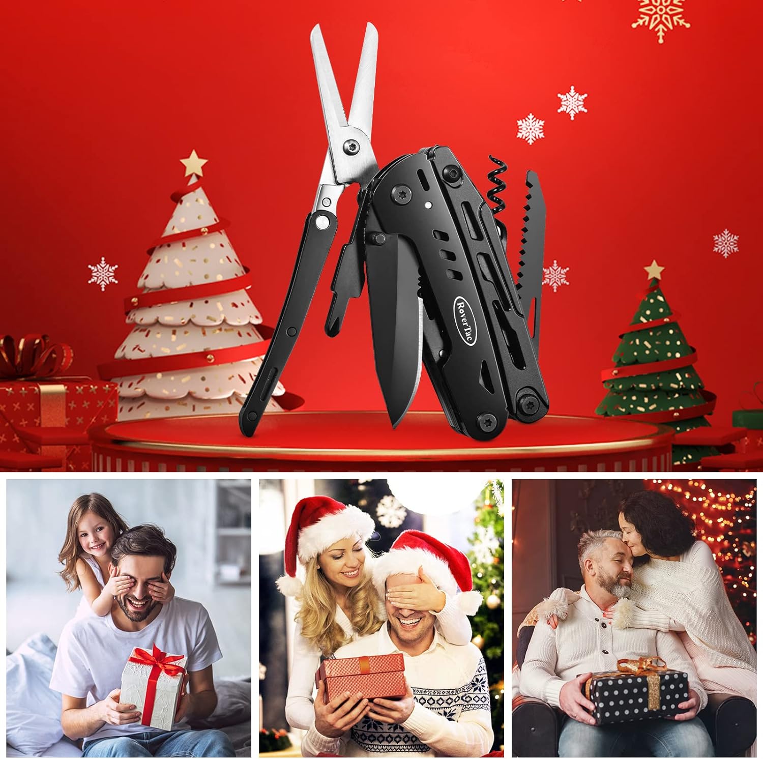 RoverTac 18-in-1 Multitool Pocket Knife with Pliers, Saw, Corkscrew & Detachable Scissors, Multi Tool with Safety Lock, 9 Screwdriver Bits